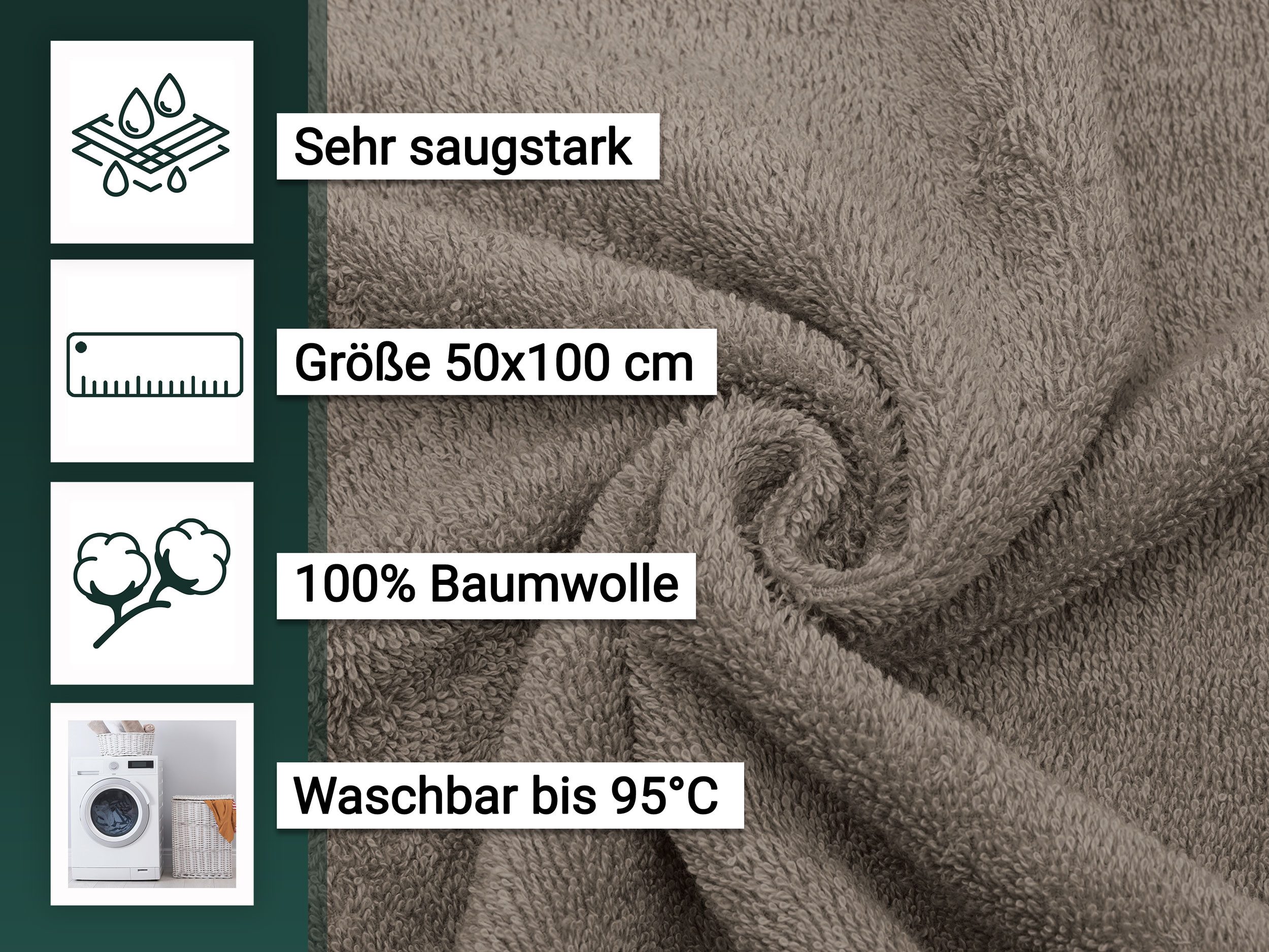 ZOLLNER Handtücher, Walkfrottier (10-St), 50 x 100 cm, 100% Baumwolle, vom Hotelwäschespezialisten