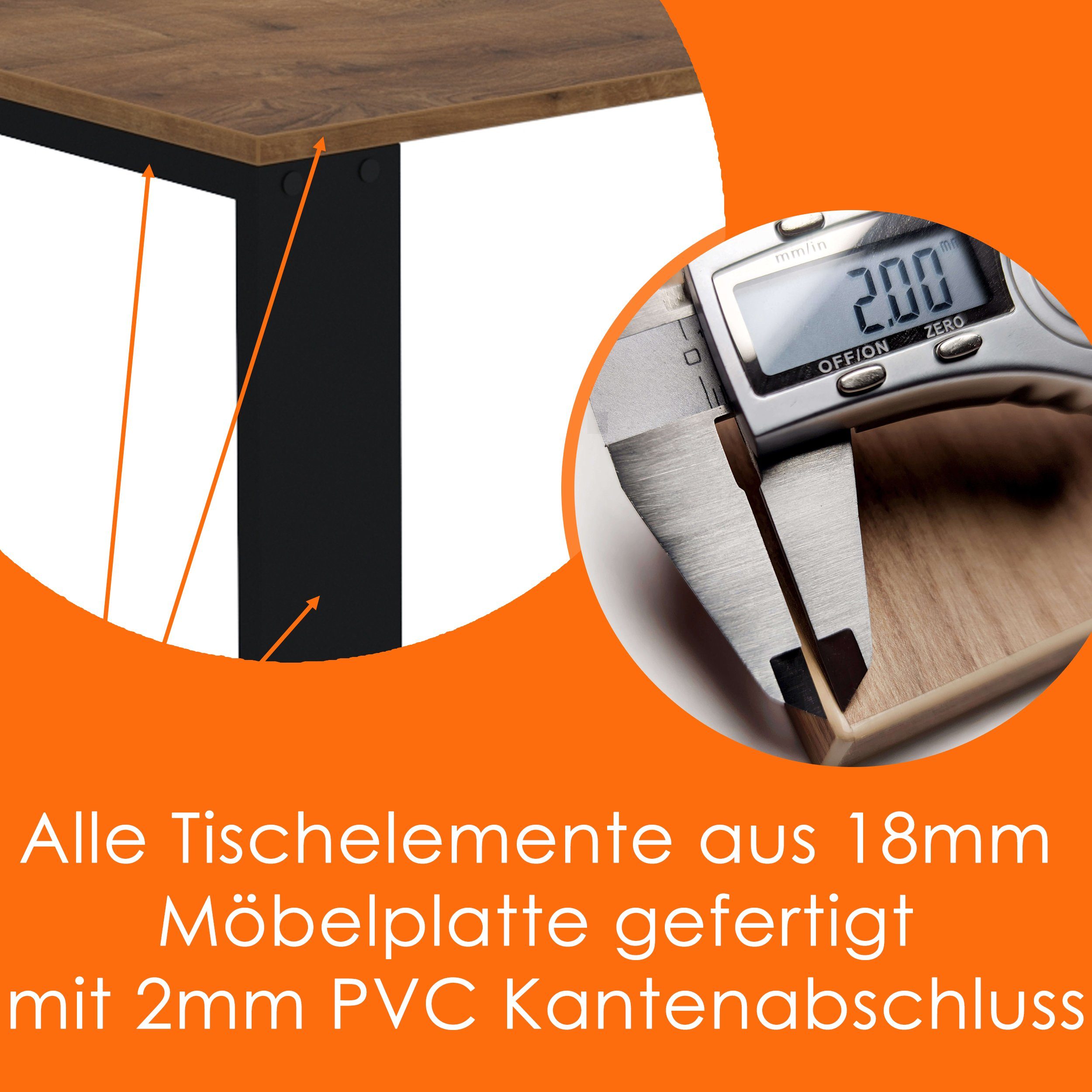 Küchentisch LOFT Esszimmertisch AKKE 2mm-PVC Esstisch, Bürotisch Eiche Schwarze Beinen Antik