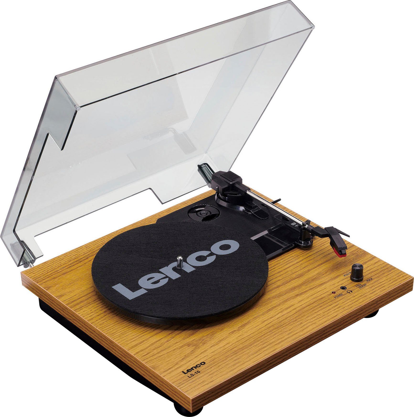 (Riemenantrieb) (Weiß/Holz) Plattenspieler Lenco Lautsprechern mit Plattenspieler LS-10WD