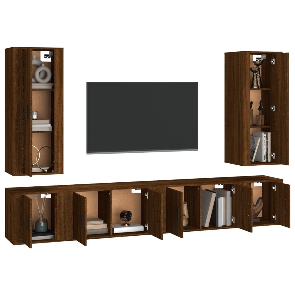 vidaXL TV-Schrank 6-tlg. (6-St) TV-Schrank-Set Braun Eiche Braune Holzwerkstoff Eichen-Optik