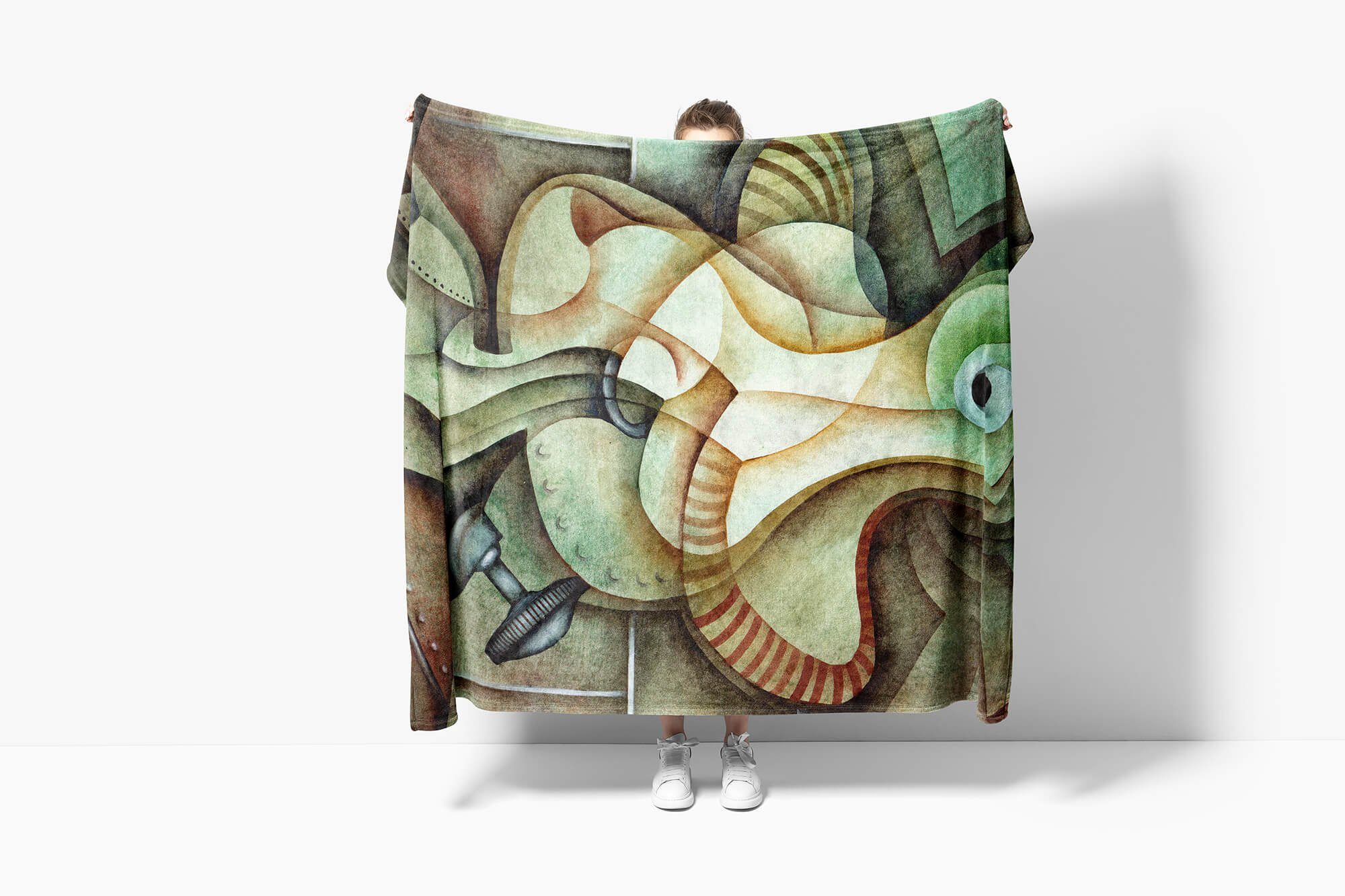 Kunstvoll, Malerei Saunatuch Fotomotiv Strandhandtuch Handtuch Abstrakt Sinus Handtuch Baumwolle-Polyester-Mix Art mit (1-St), Kuscheldecke Handtücher