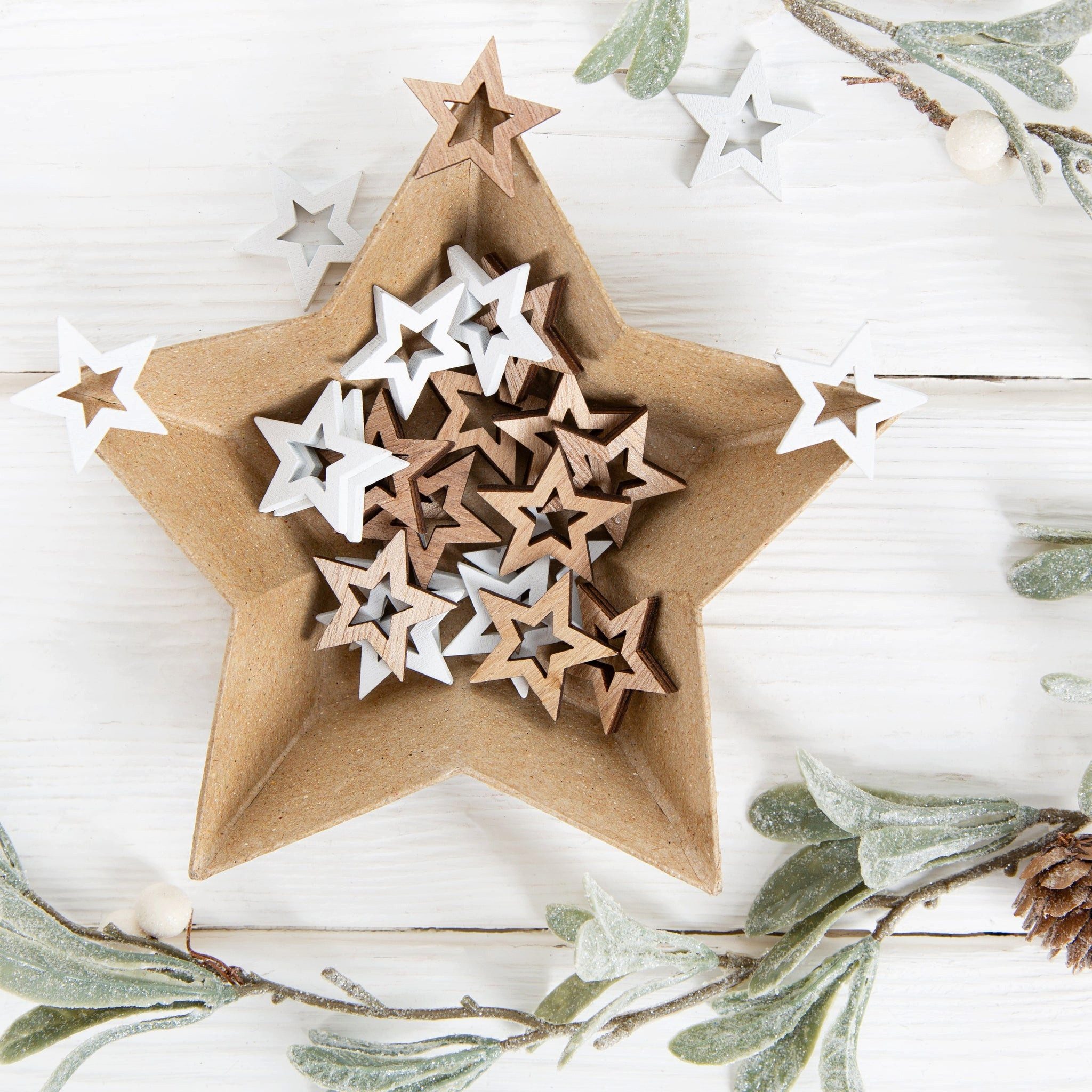 Logbuch-Verlag Dekofigur Mini Holzsterne, 24 Stück, weiß und naturbraun, 2, günstig online kaufen