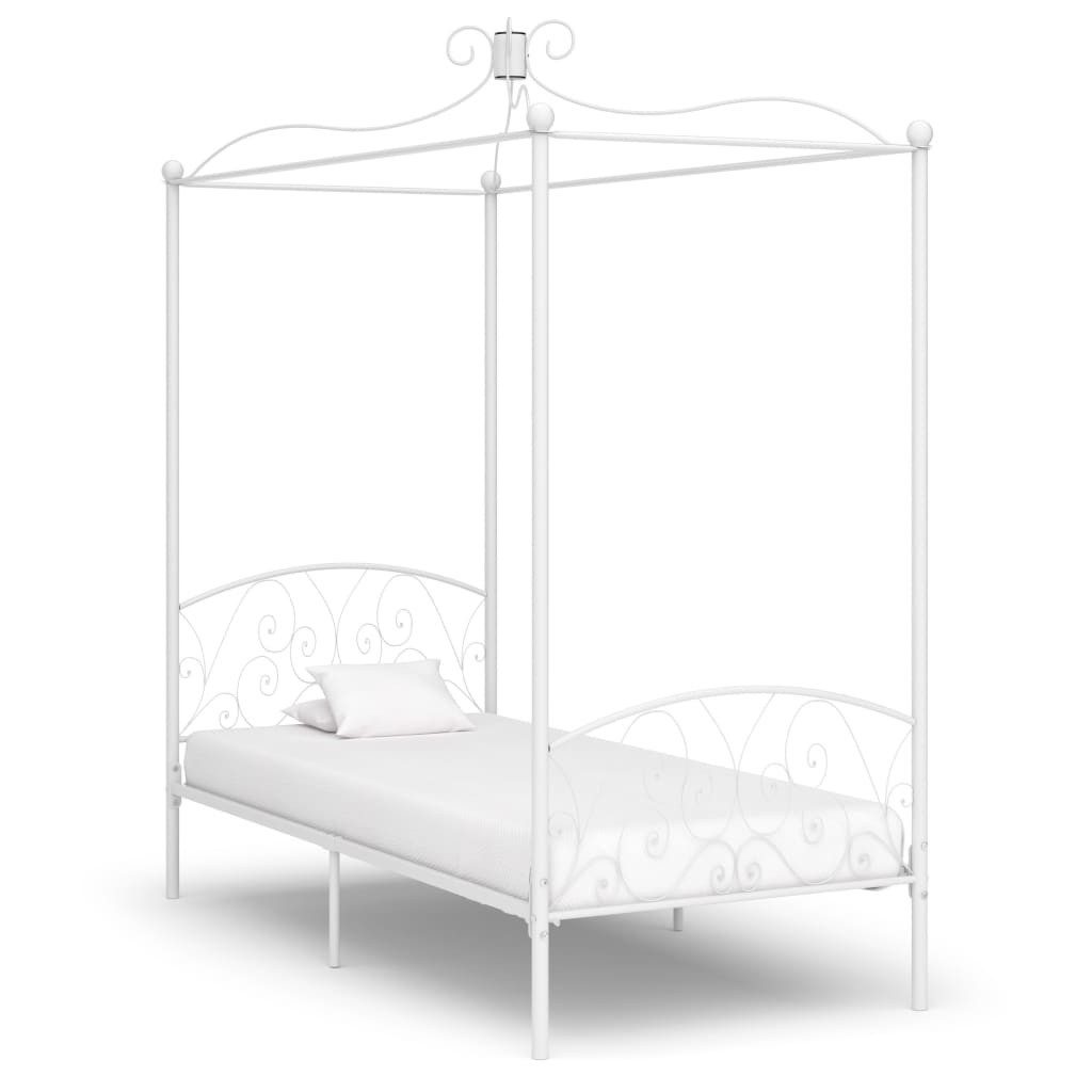 vidaXL Himmelbett, Baldachin Bett-Gestell Weiß Metall 90 x 200 cm