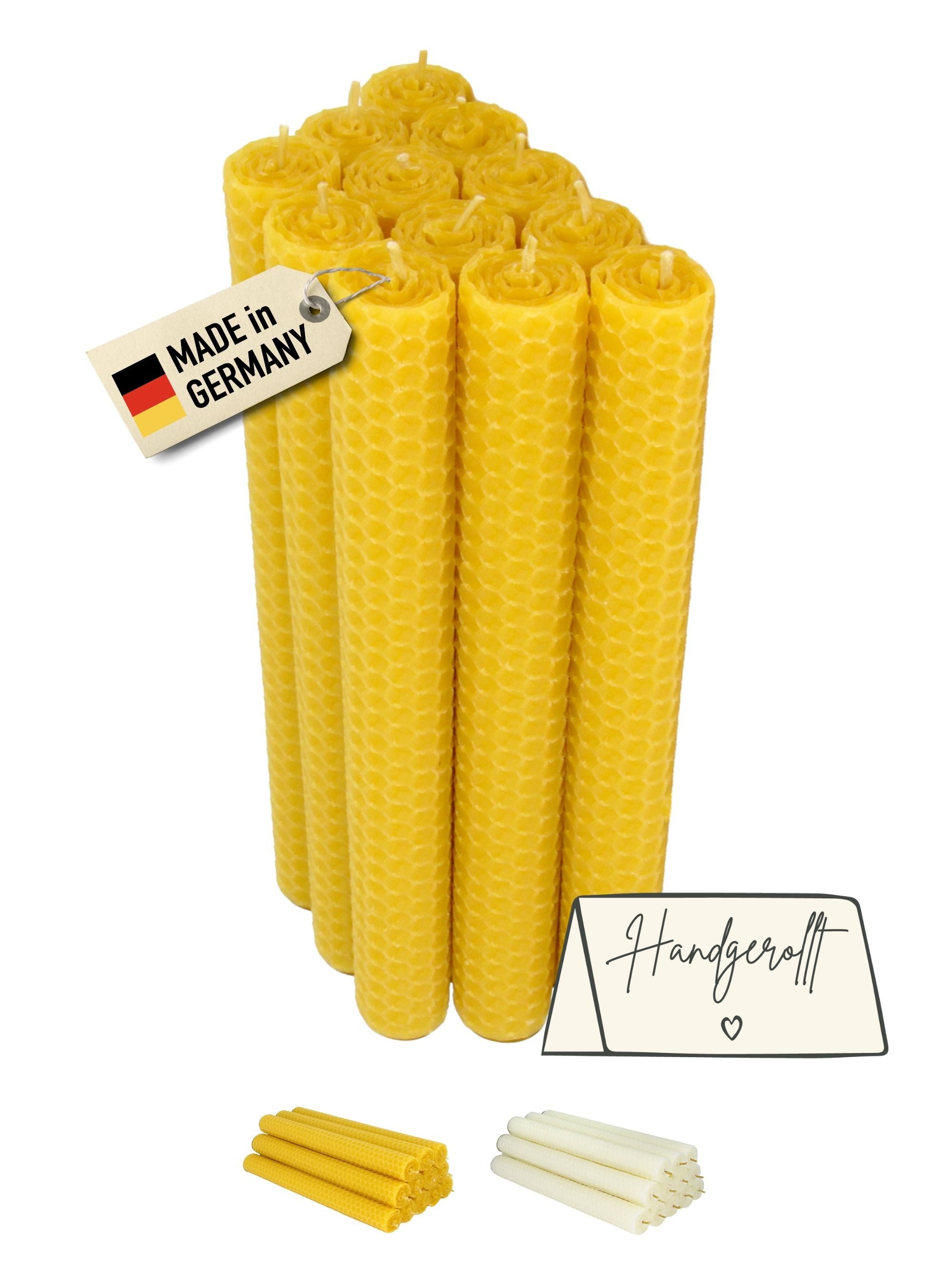 Wachsmann Bienenprodukte Bienenwachskerze Stabkerzen (Set, 12 Kerzen), 100 % Bienenwachs aus Deutschland, handgerollt