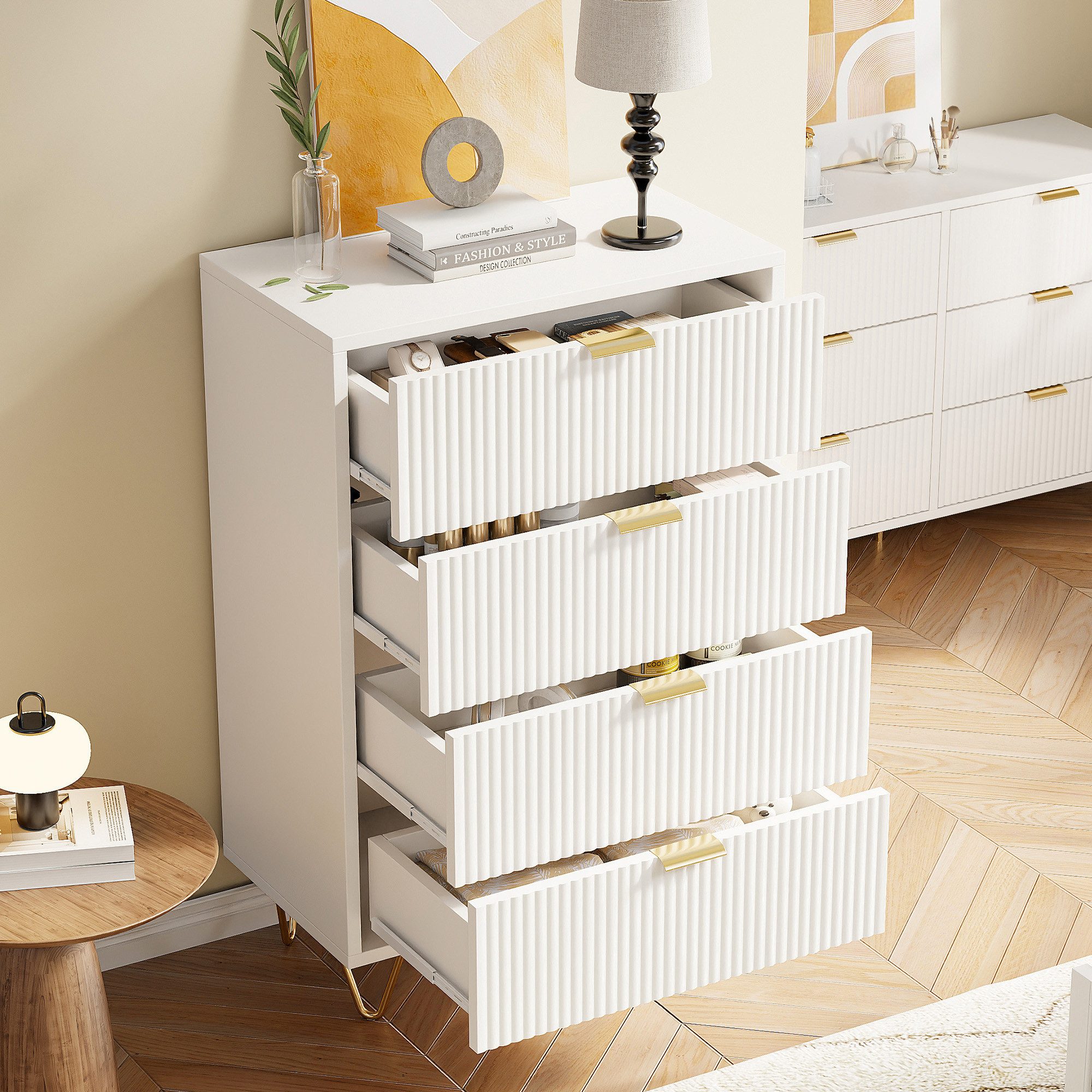 NMCXXO Anrichte Moderner Schubladenschrank mit goldenen Akzenten – Bild 4 von 5