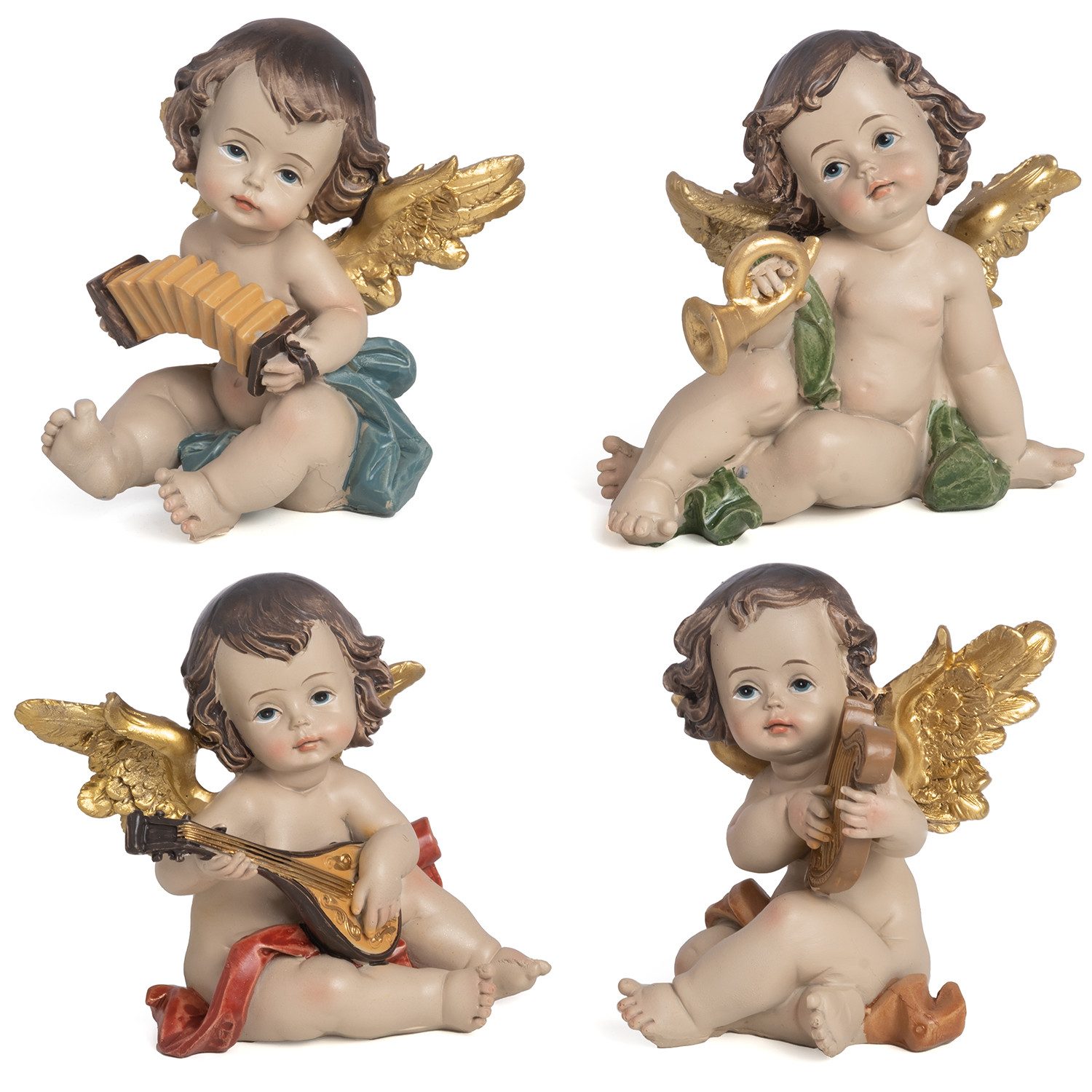 Engelfigur Engel-Figuren mit Instrumenten 4er-Set aus Polyresin