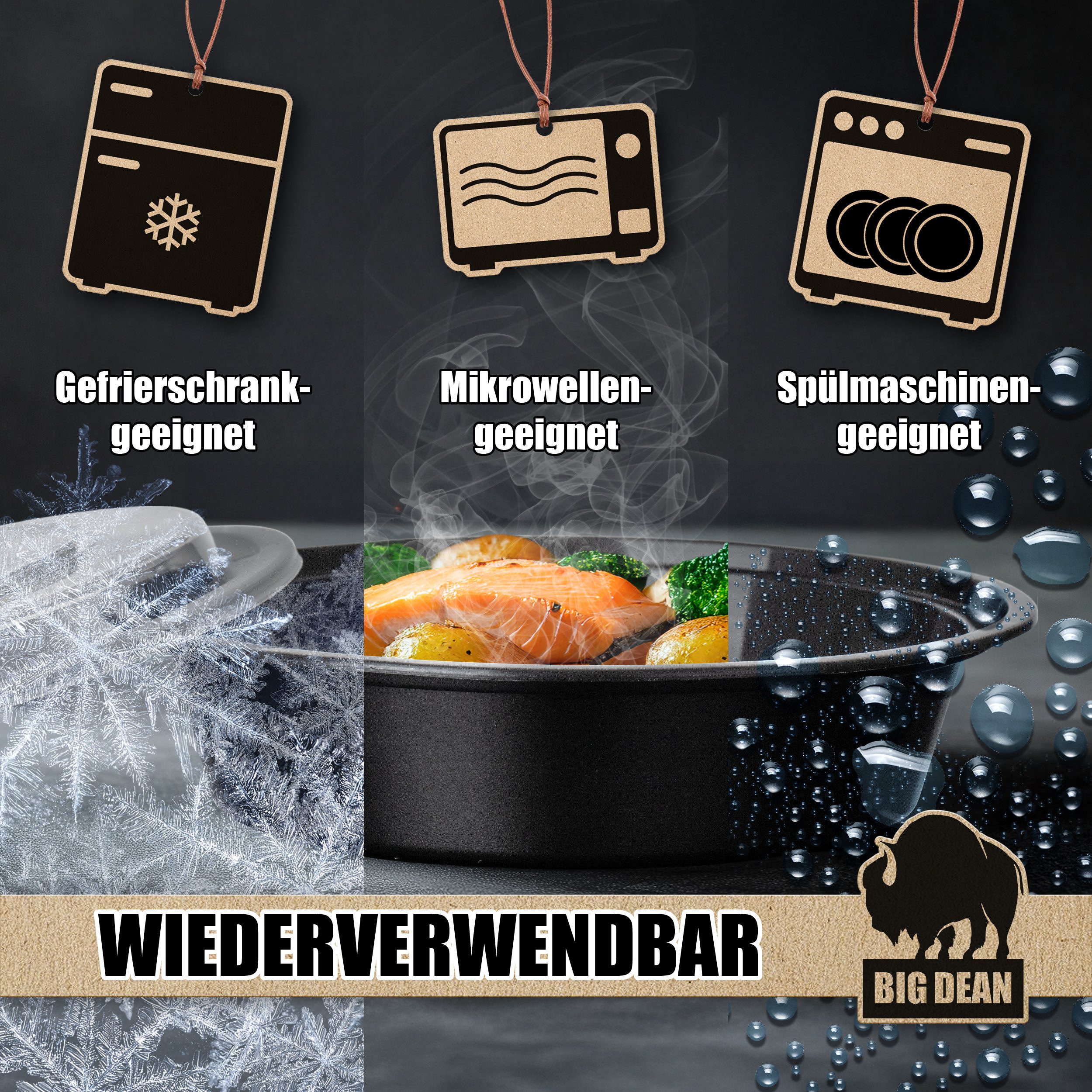 BigDean Lunchbox 15 Stück runde Meal Prep Boxen 700ml BPA frei wiederverwendbar, Kunststoff, (Set, 15-tlg., Meal Prep, Behälter + Deckel), Gefrier & Mikrowellen & Spülmaschinen geeignet, Auslauf & Luftdicht