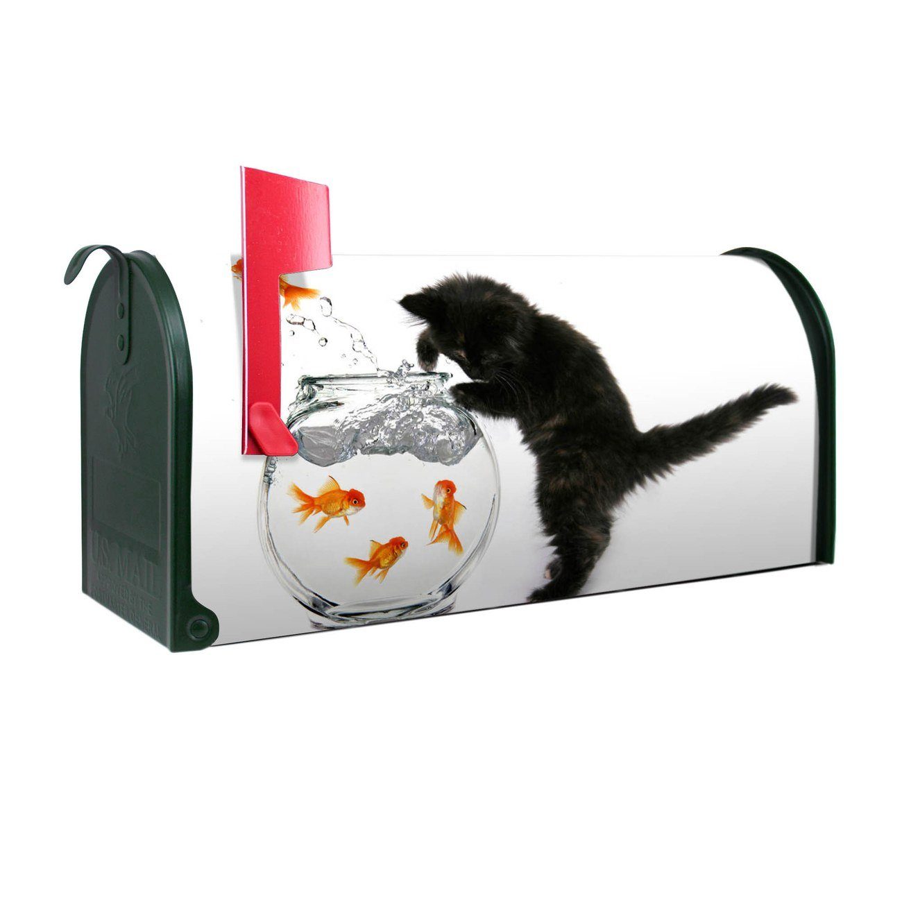 banjado Amerikanischer Briefkasten Mailbox Katze Und Fisch (Amerikanischer Briefkasten, original aus Mississippi USA), 22 x 17 x 51 cm grün