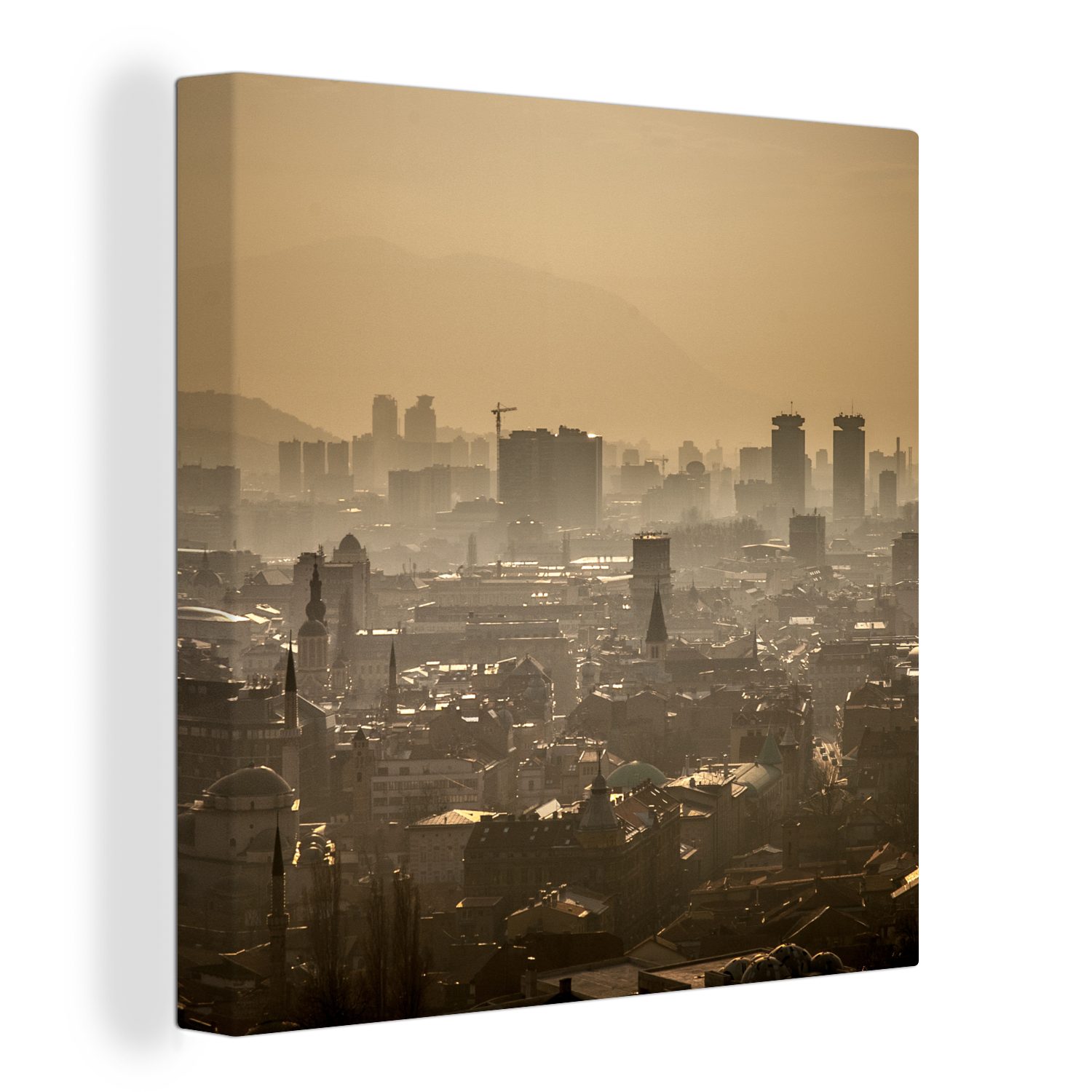 OneMillionCanvasses® Leinwandbild Skyline über der Stadt Sarajevo Bosnien und Herzegowina, (1 St), Leinwand Bilder für Wohnzimmer Schlafzimmer