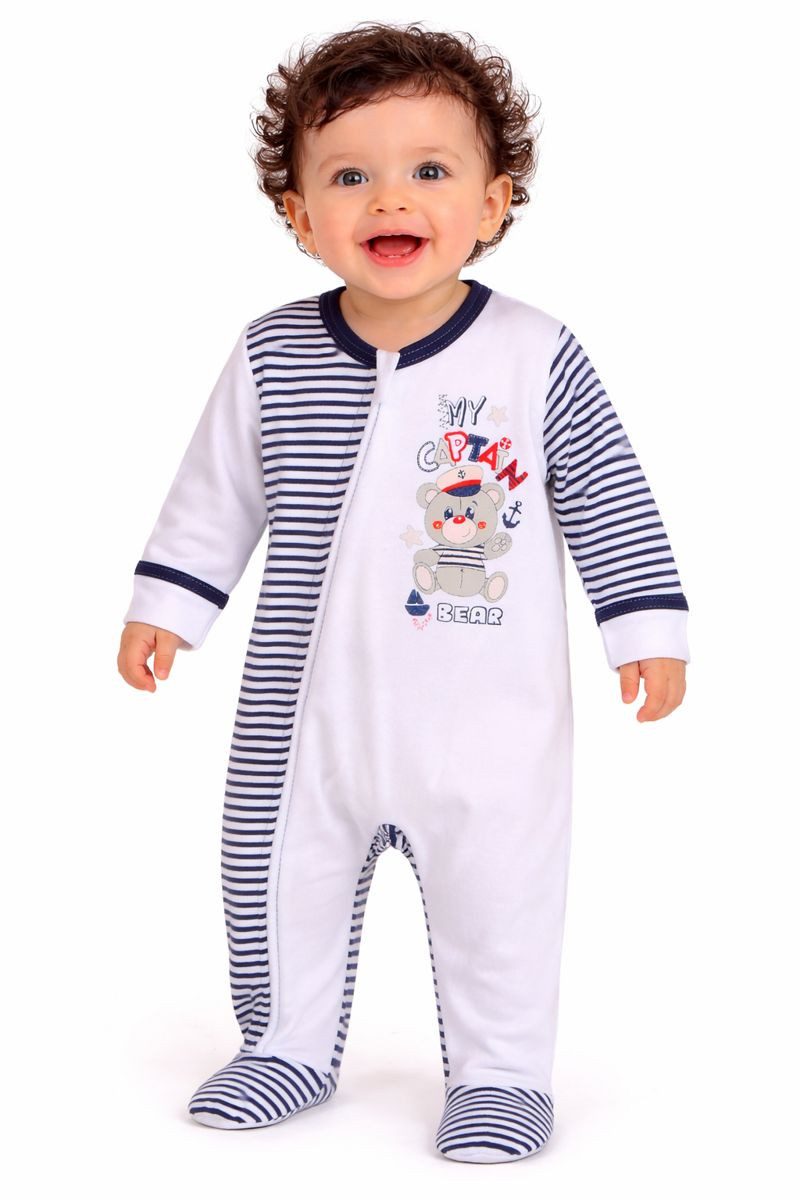La Bortini Strampler Baby Schlafanzug mit Kratzschutz gestreift mit Bären Aufdruck aus reiner Baumwolle, 44 50 56 62 68 74 80 86 92 98