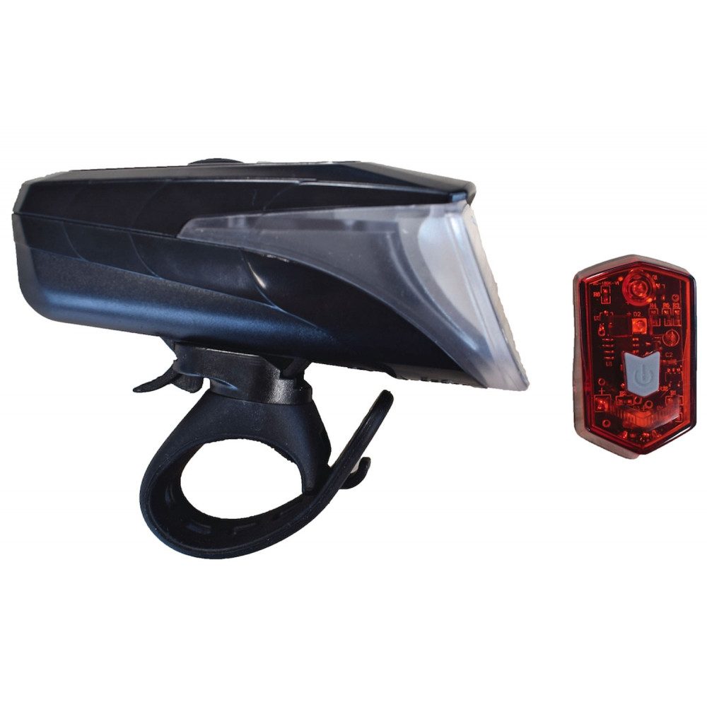 MATRIX Fahrradbeleuchtung BLS27 LED Beleuchtungs-Set Fahrradlicht mit Sensor, 70 Lux, USB, Akku