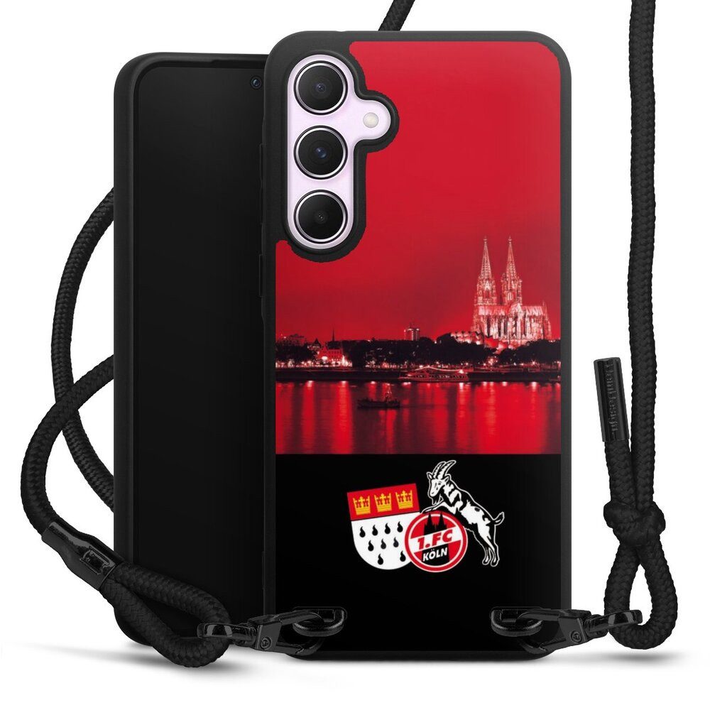 DeinDesign Handyhülle Skyline 1. FC Köln Offizielles Lizenzprodukt Skyline Köln Rot, Samsung Galaxy A55 5G Premium Handykette Hülle mit Band