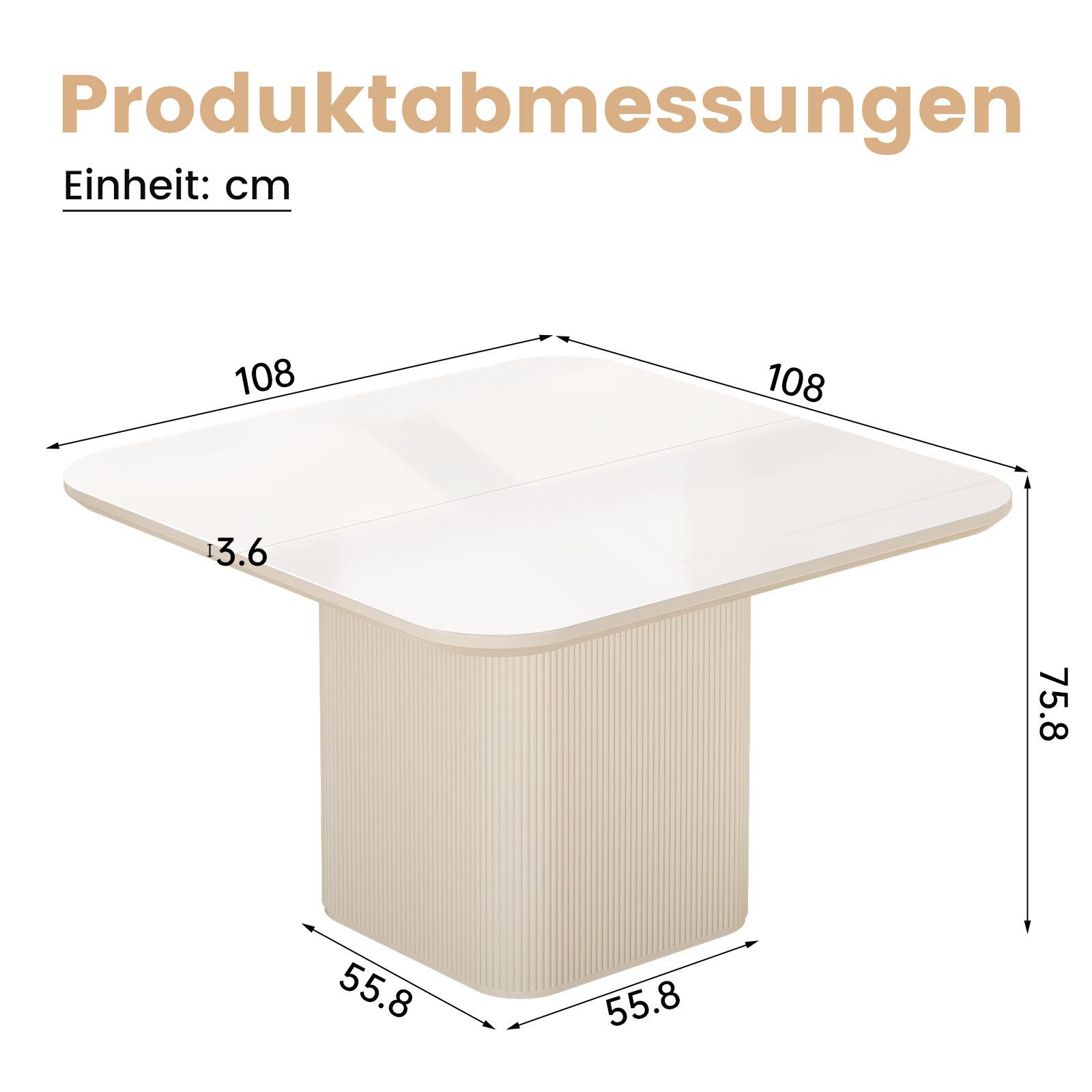 Guyii Esstisch Quadratischer Küchentisch Cremeweiß mit Säulenfuß aus MDF (1-St), Modern minimalistischer Wohnzimmertisch, 108 x 75,8 cm