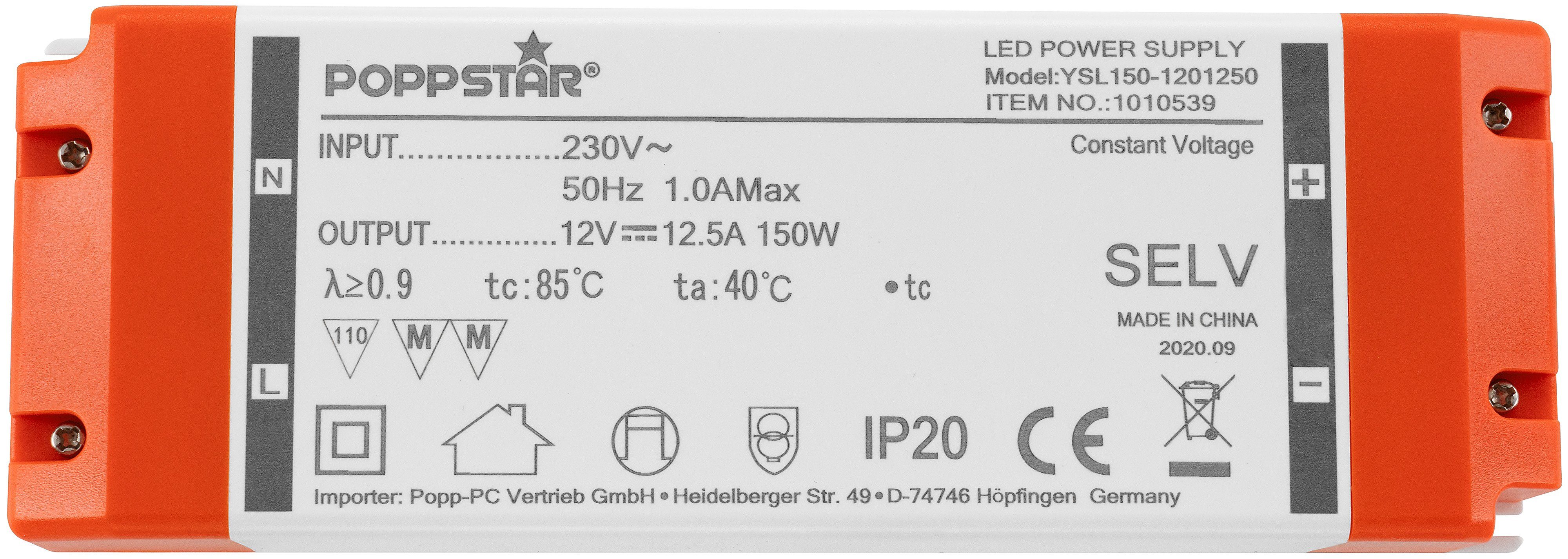 LED Watt AC (12V W 12,5A 12V LED 230V / Trafo Poppstar Transformator 150 für LEDs) bis Trafo 1,5 DC