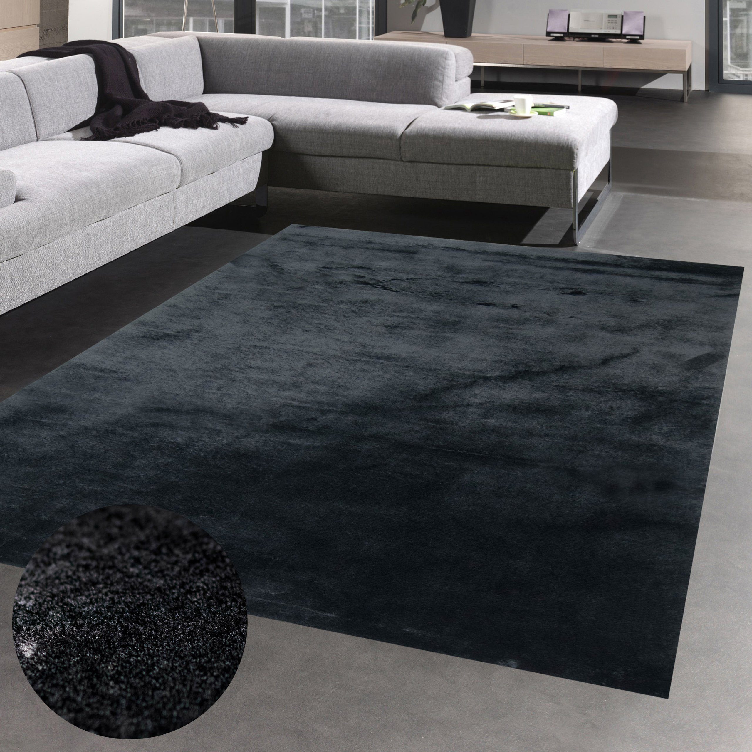 Hochflor-Teppich Teppich Shaggy Hochflorteppich waschbar rutschfest schwarz, Carpetia, Bad Set, Höhe: 18 mm