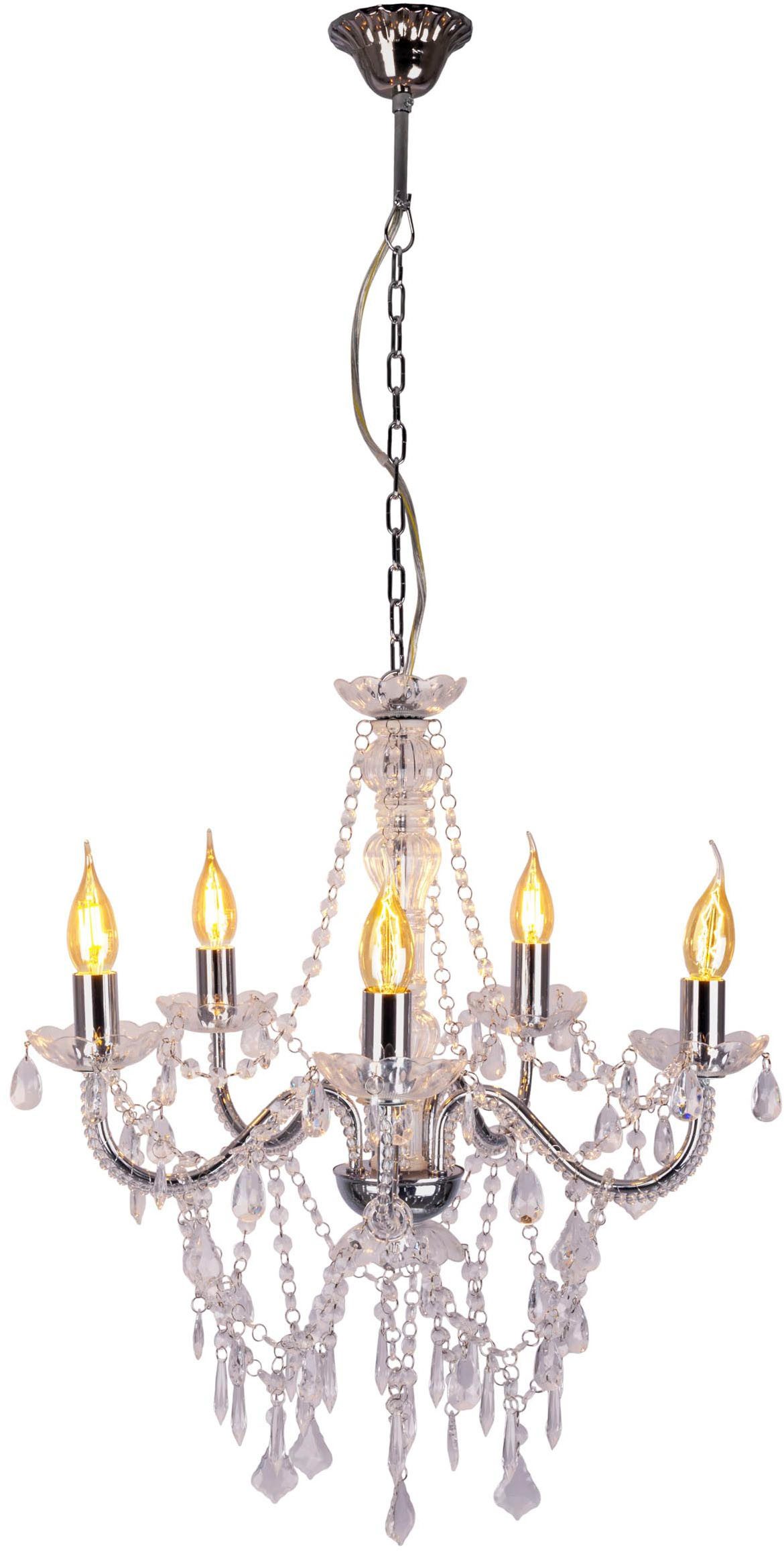 näve Pendelleuchte 5er Krone "CECILIA" D: 52 cm chrom, ohne Leuchtmittel, elegantes Design