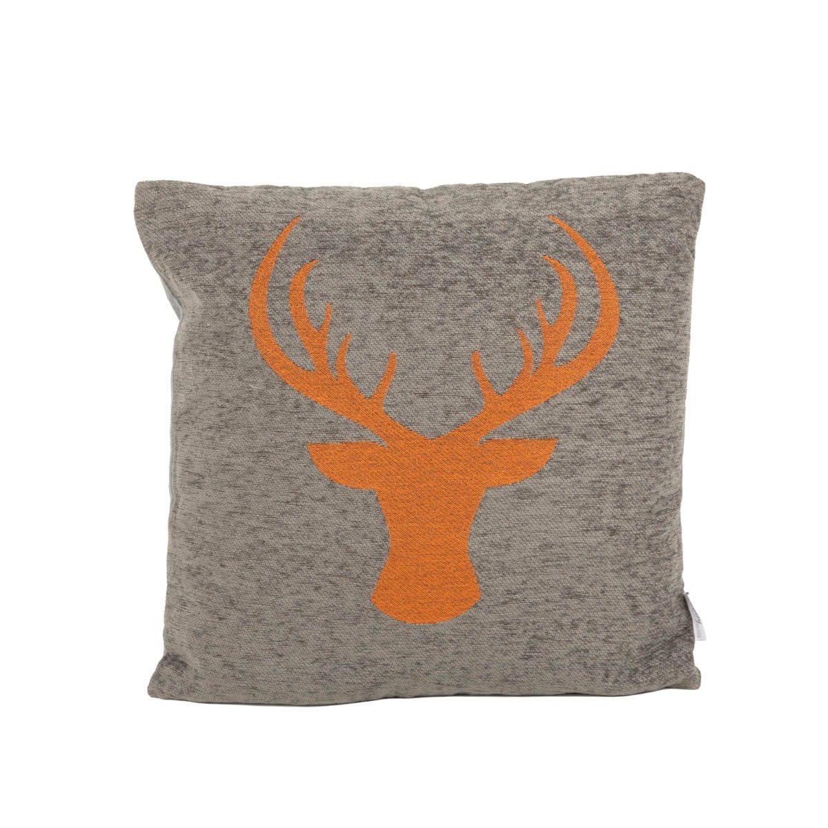 Dekokissen Kissen Hirschkopf grau orange 45x45 cm von Boltze, pflegeleicht