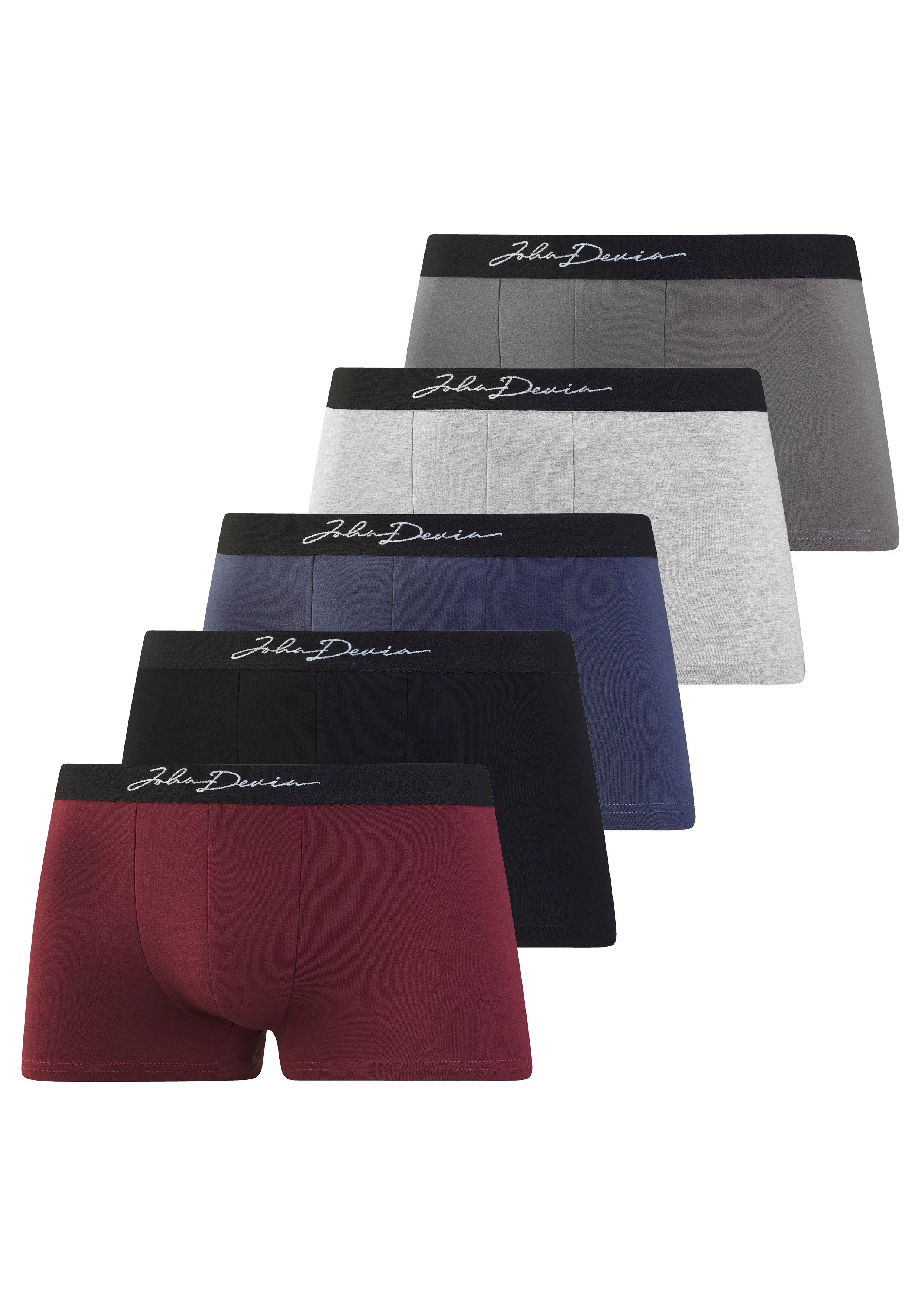 John Devin Boxer Boxershorts für Herren (Packung, 5-St) mit schönem Schriftzug im Bund, Jersey-Material, unifarben