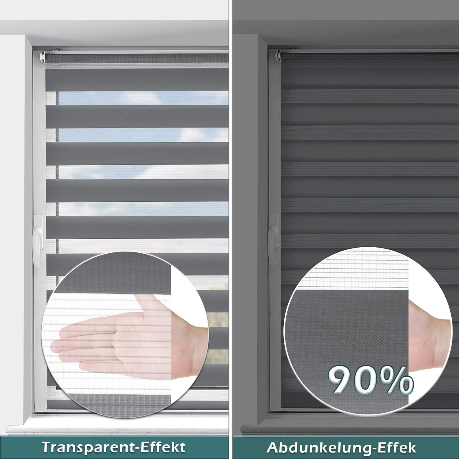 Doppelrollo Klemmfix ohne Bohren, Vkele, 230cm,freihängend Klemmträger, Klemmfix, rollos Blickdicht für Fenster und Tür