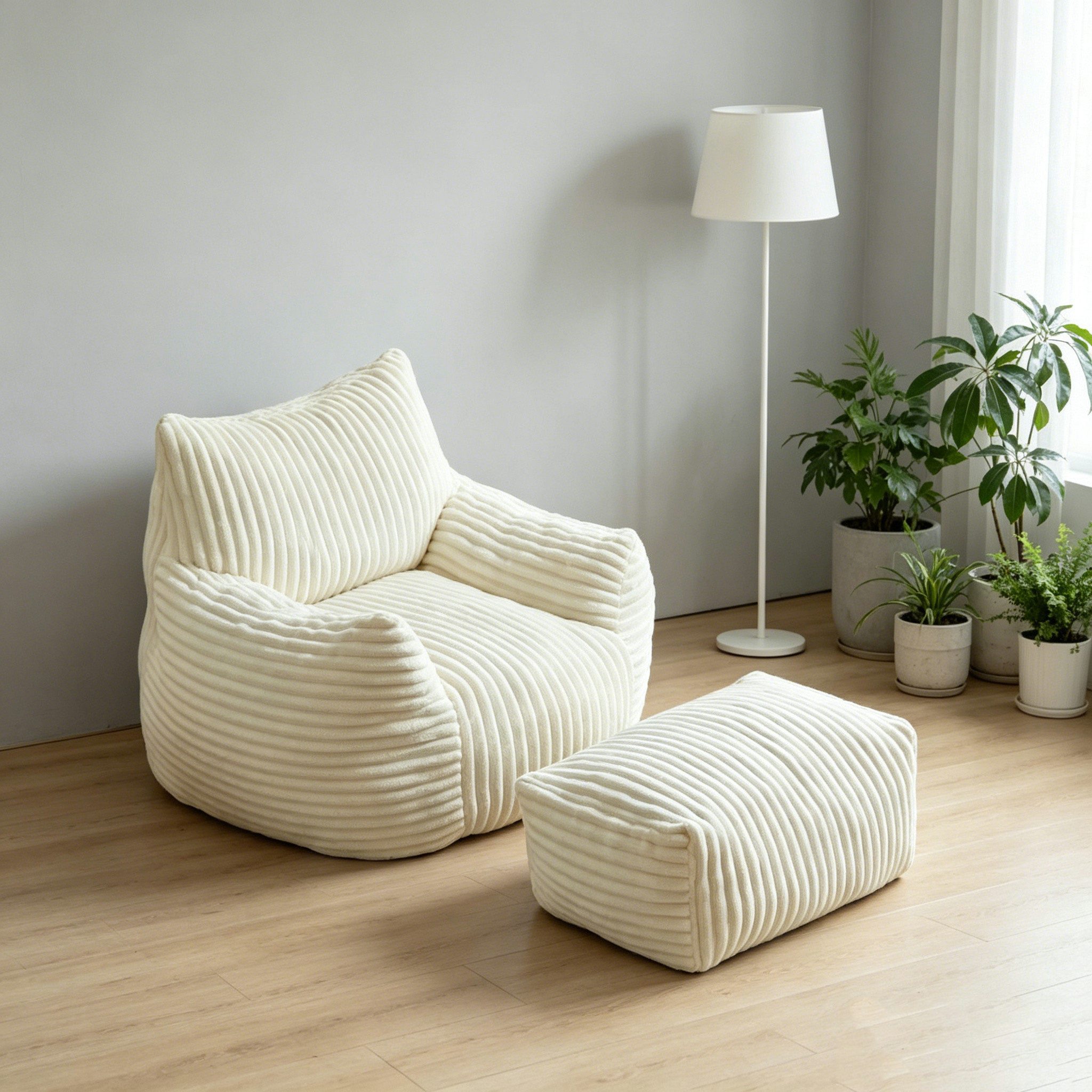 MODFU Sofa Ergonomischer geschwungener Sitzsack, mit Ottoman, Einzelsofa, Wohnzimmer Sofa
