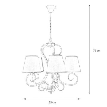 Licht-Erlebnisse Kronleuchter PURATH, ohne Leuchtmittel, Pendelleuchte mit Stoffschirm Weiß Beige 5-flammig E27 elegant