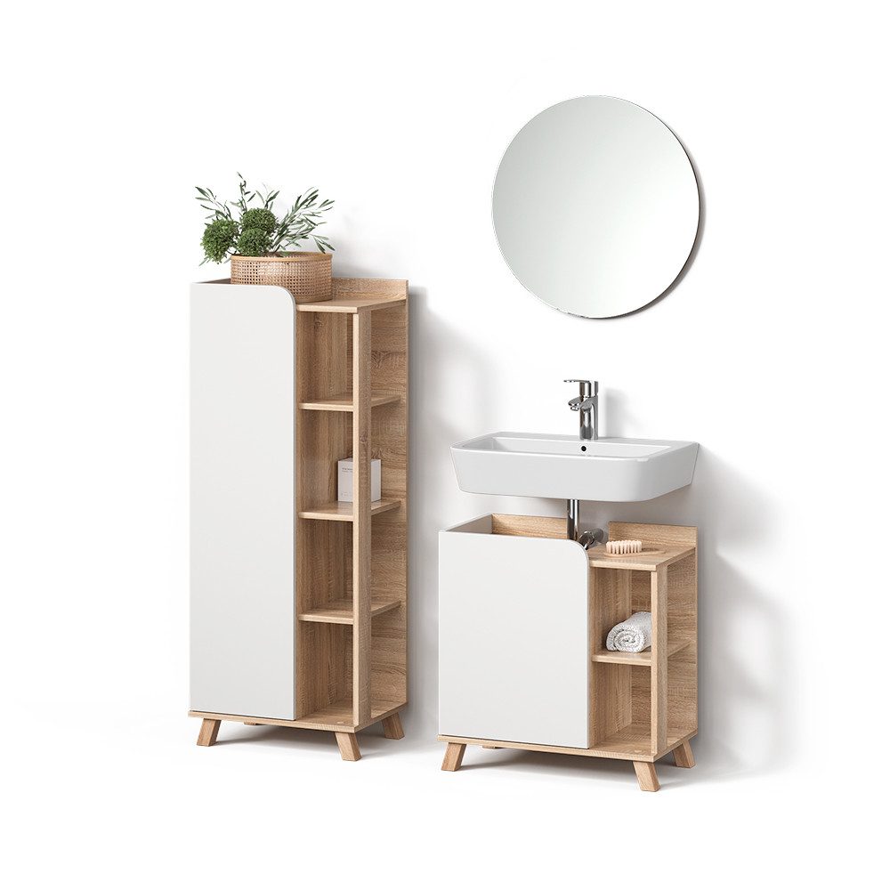 Livinity® Badmöbel-Set Marano, Sonoma/Weiß/Weiß, 3 Teile günstig online kaufen