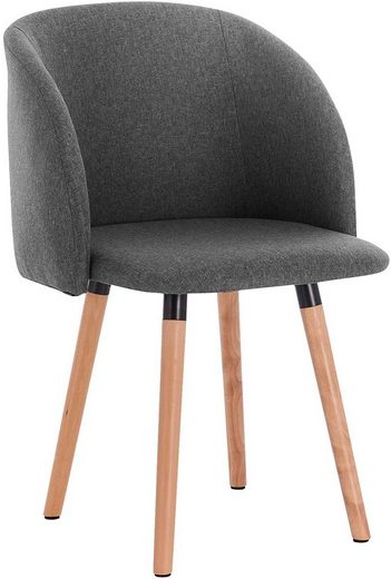 Woltu Esszimmerstuhl (1 Stück), Küchenstuhl Polsterstuhl Design Stuhl mit Armlehne, Sitzfläche aus Leinen, Gestell aus Massivholz, Dunkelgrau