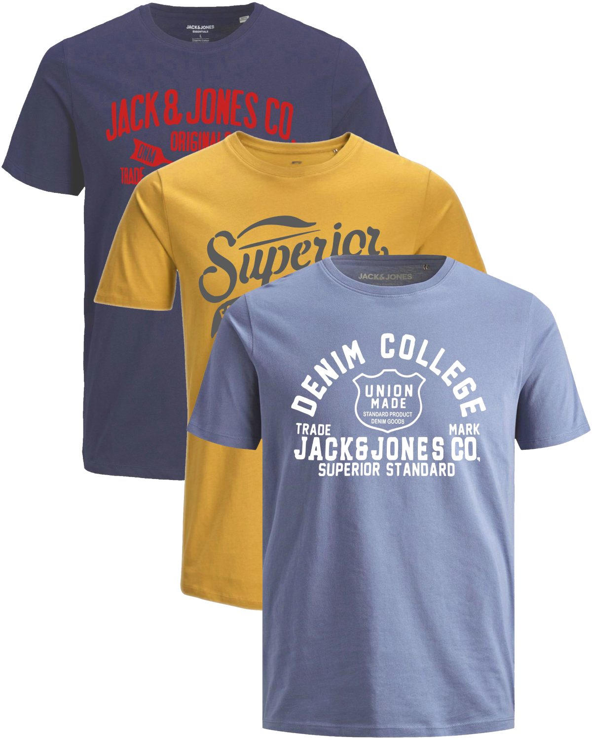 Jack & Jones Print-Shirt Bequemes Slimfit Shirt (Spar-Set, 3er-Pack) in Unifarbe mit Print