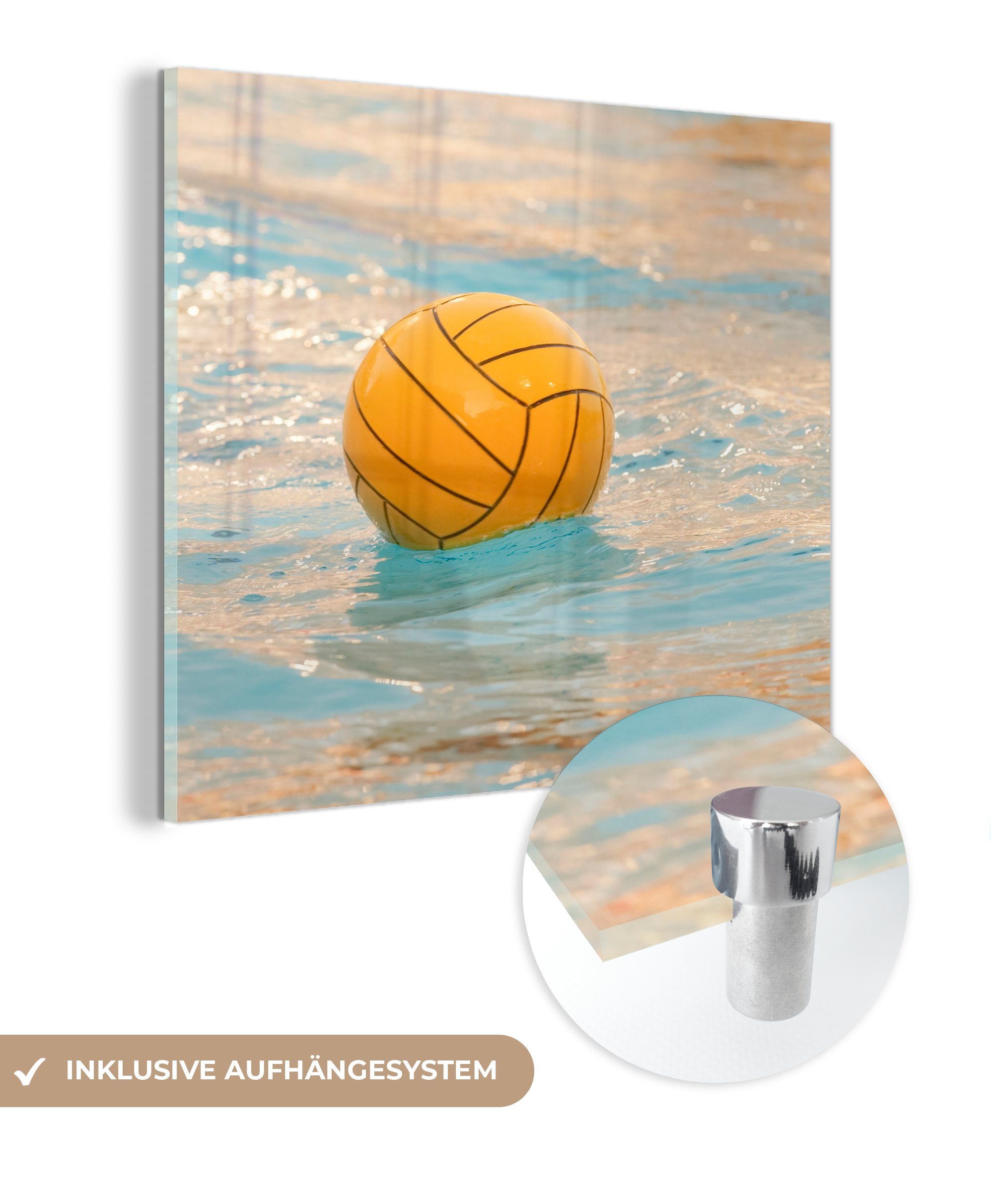 MuchoWow Acrylglasbild Wasserball im Schwimmbad, Glas Glas auf - - Foto Wandbild Bilder St), - (1 Glasbilder Wanddekoration auf
