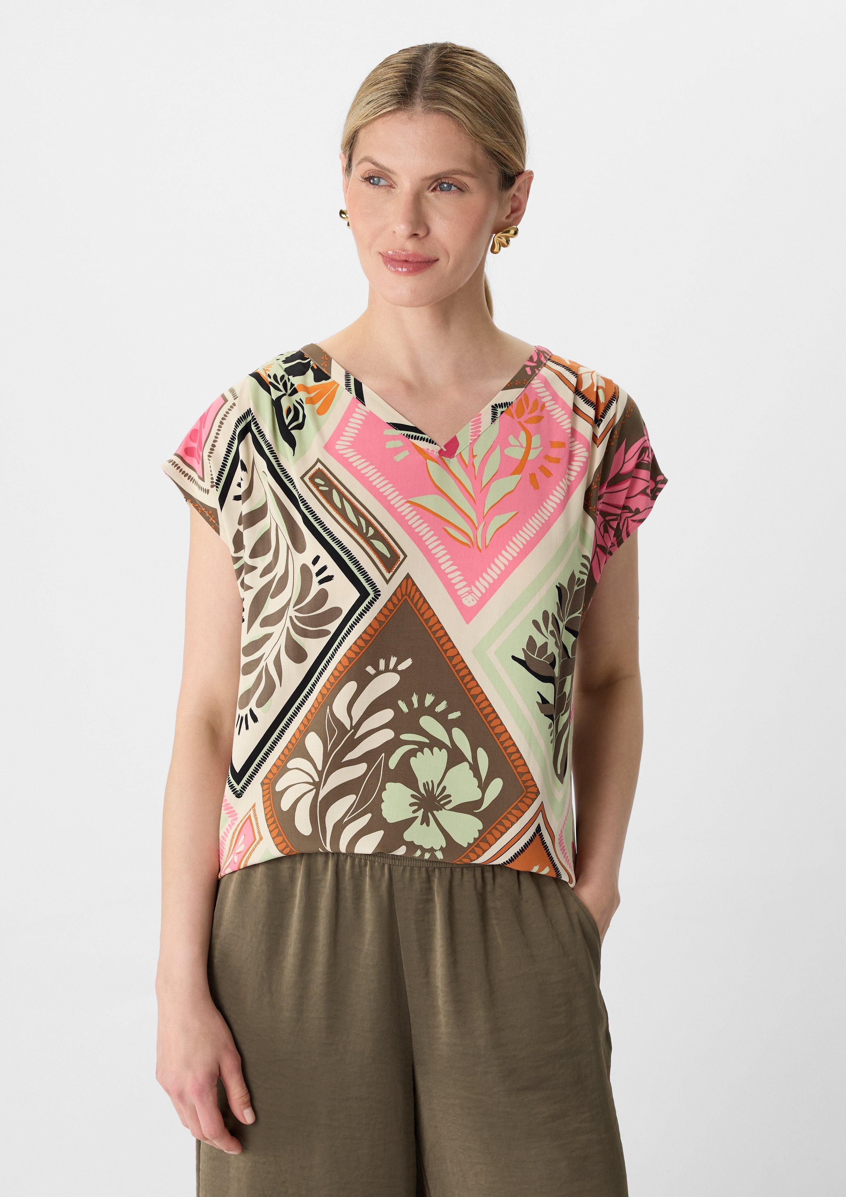 Blusentop Ärmellose Visikose-Bluse mit All-over-Print
