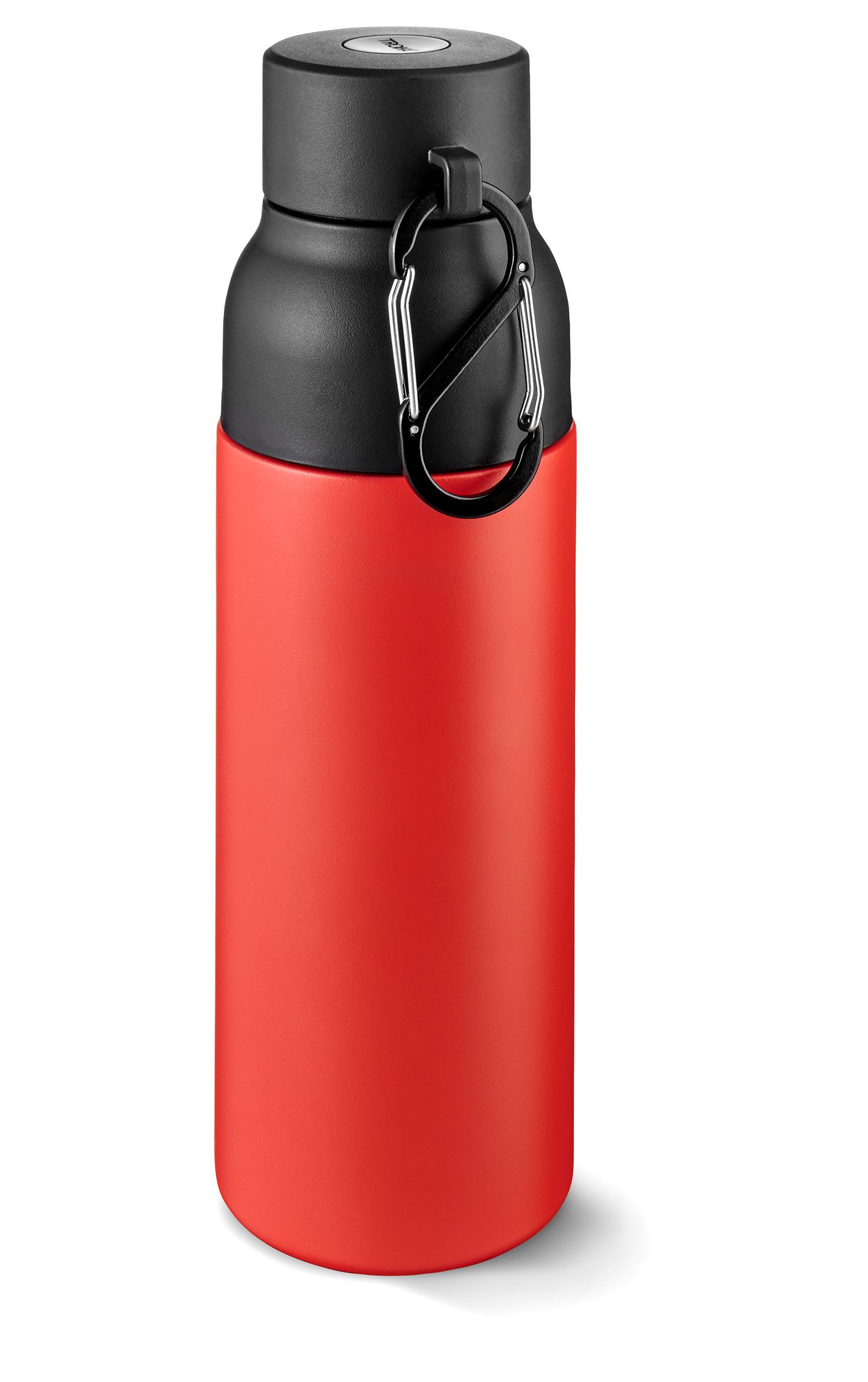TROIKA Thermoflasche INFUSE+ 500ml, aus Edelstahl mit Vakuum Isolierung, 12h heiß 24h kalt, mit Einhandverschluss, Sieb & Karabiner, auslaufsicher