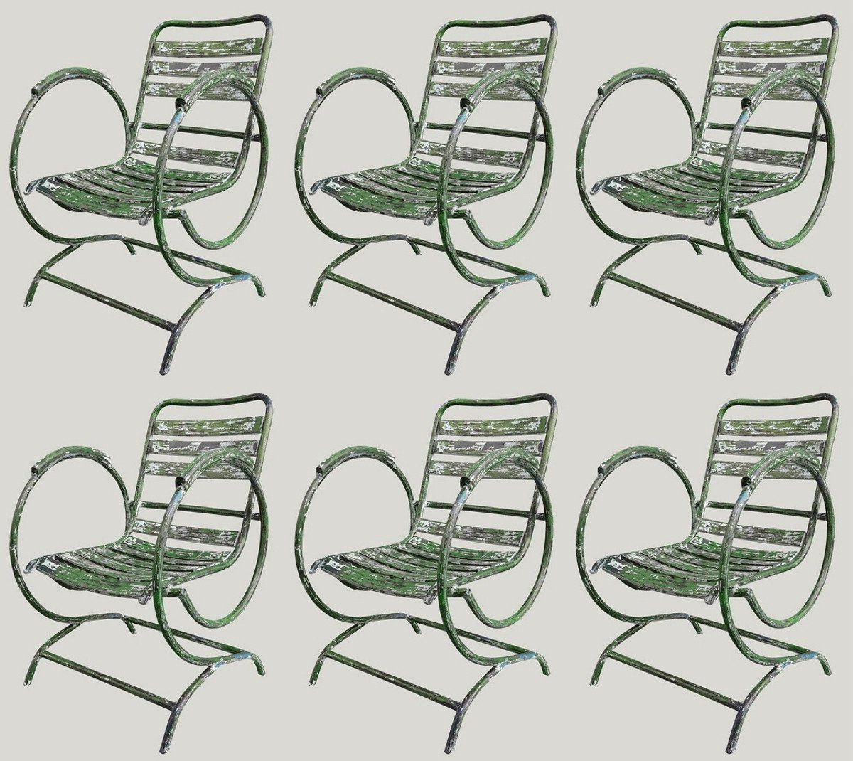 Casa Padrino Gartenstuhl Jugendstil Gartenstuhl Set Antik Grün 60 x 45 x H. 85 cm - Handgefertigte Schmiedeeisen Stühle mit Armlehnen - Nostalgische Garten Möbel