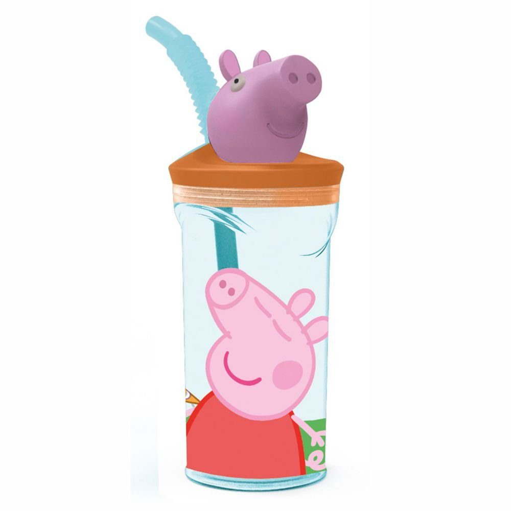 360 ml Trink-Becher Peppa Kunststoff & Wutz Peppa Kindergeschirr-Set mit 3D-Figur Pig Pig, Peppa Strohhalm