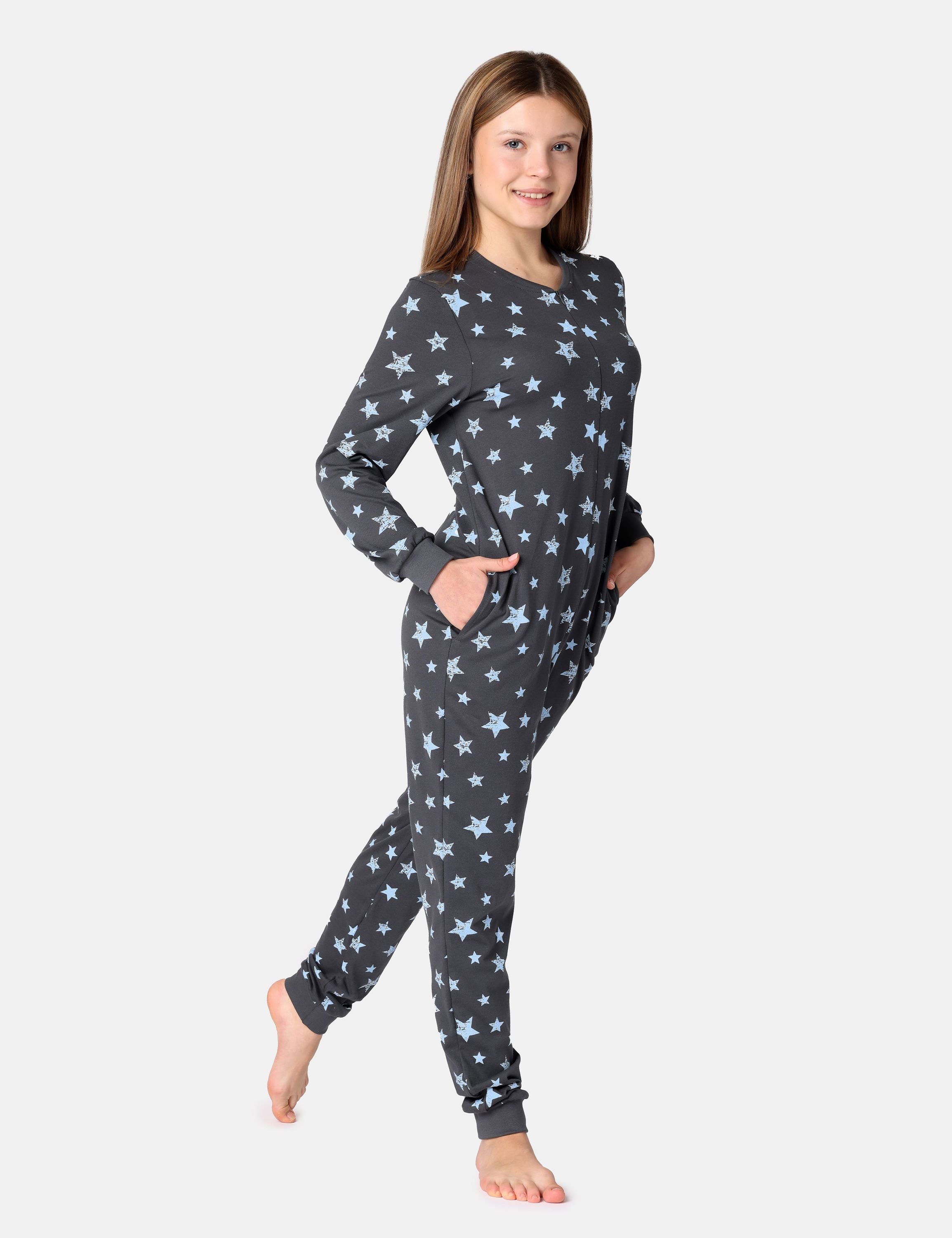 Schlafoverall Merry Sterne Schlafanzug Schlafanzug Style Grafit/Blau MS10-235 Jugend Mädchen
