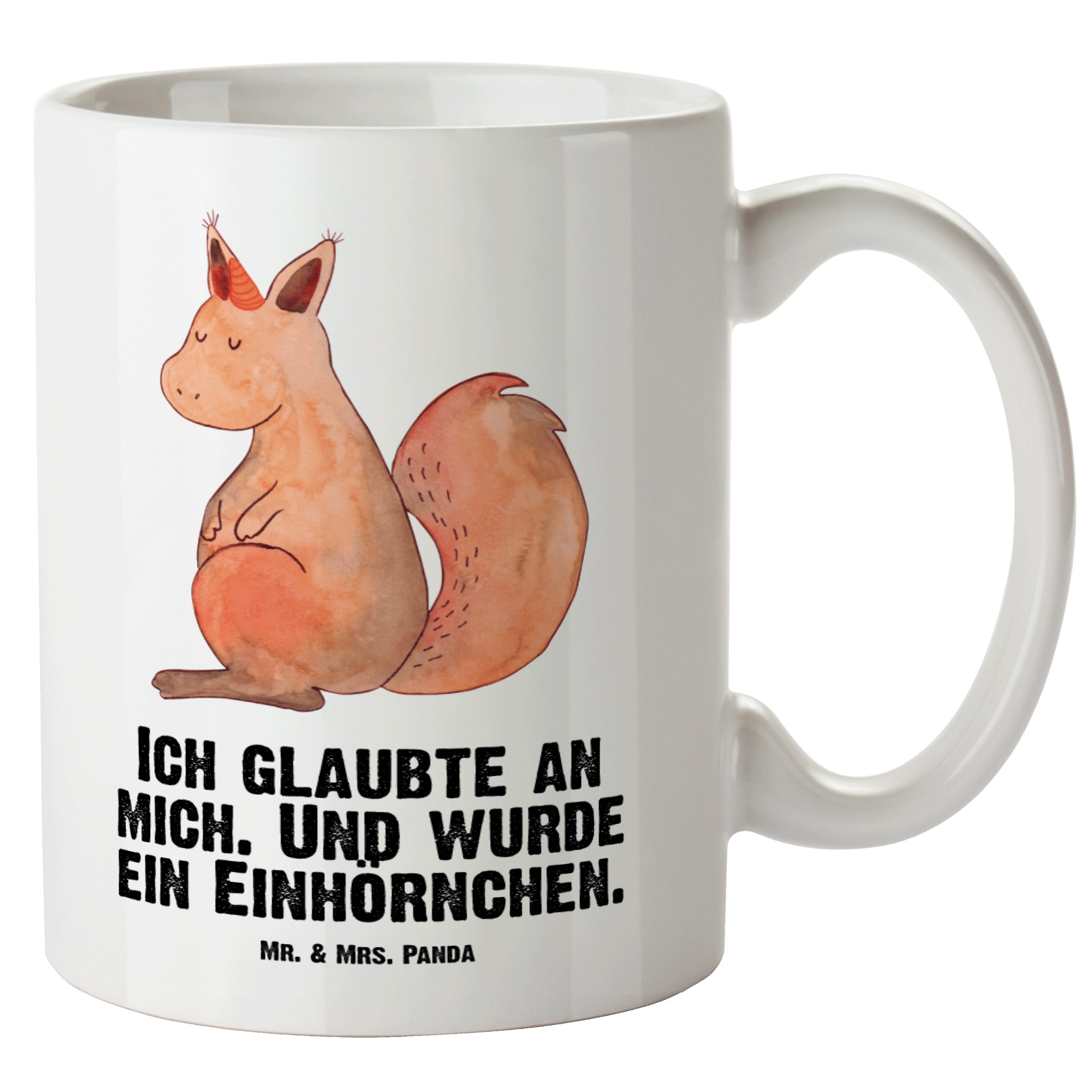 Mr. & Mrs. Panda Tasse Einhörnchen Glaube - Weiß - Geschenk, Pegasus, Einhorn, Große Tasse, XL Tasse Keramik