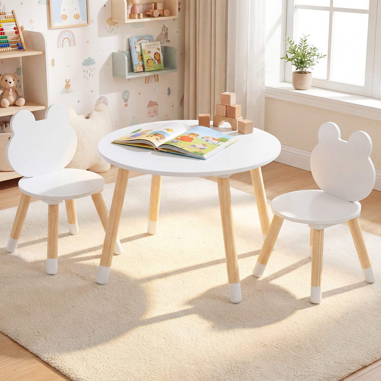 COSTWAY Kindersitzgruppe, (3-tlg), Kindertisch mit 2 Stühlen, ab 3 Jahren
