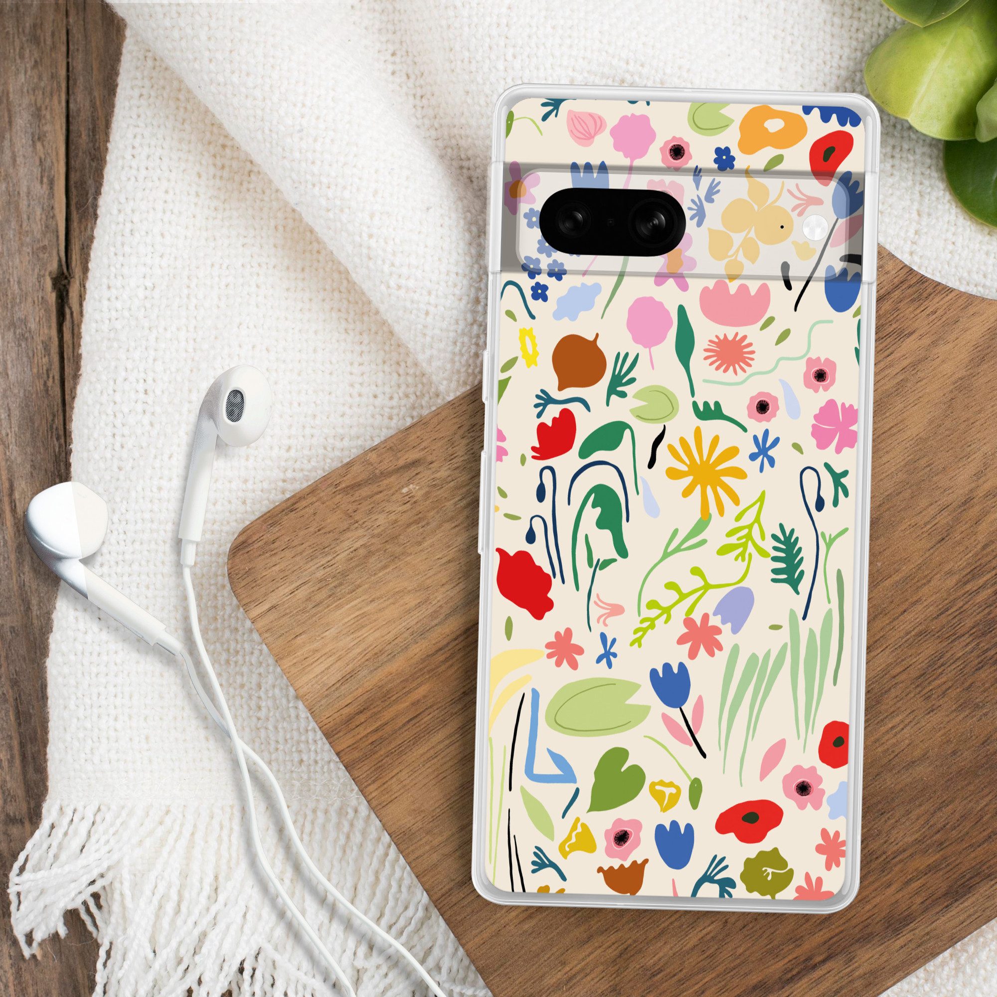 MuchoWow Handyhülle für Google Pixel 7 Blumen - Muster - Pflanzen, Phone Case, Silikon, Schutzhülle Dünn