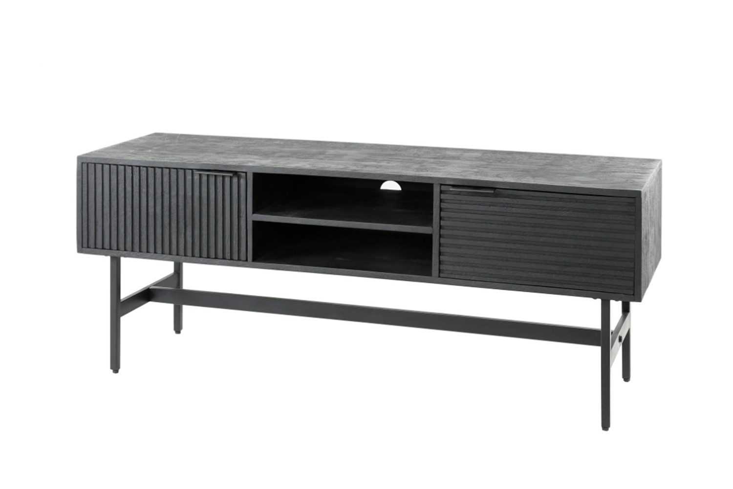 KAWOLA Lowboard ELVAS, Lowboard TV-Board Mango massiv schwarz 2 Schubladen 140x56x40 cm