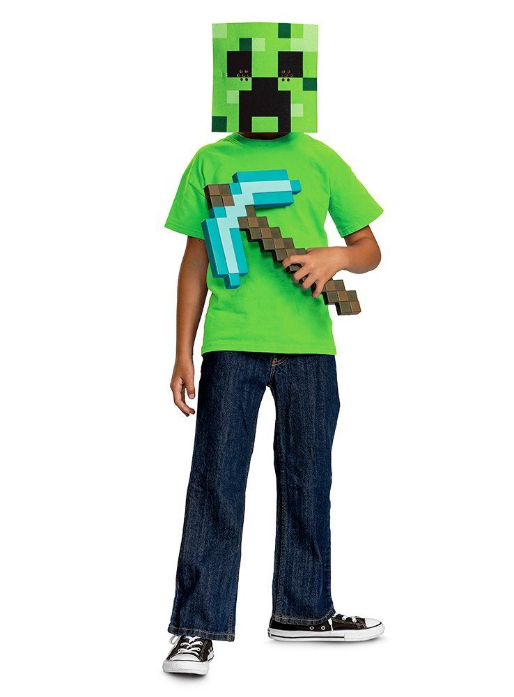 Metamorph Kostüm Minecraft - Accessoire-Set Creeper, Die klassische Schaumstoff-Hacke und die quadratische Maske vom Hauptg