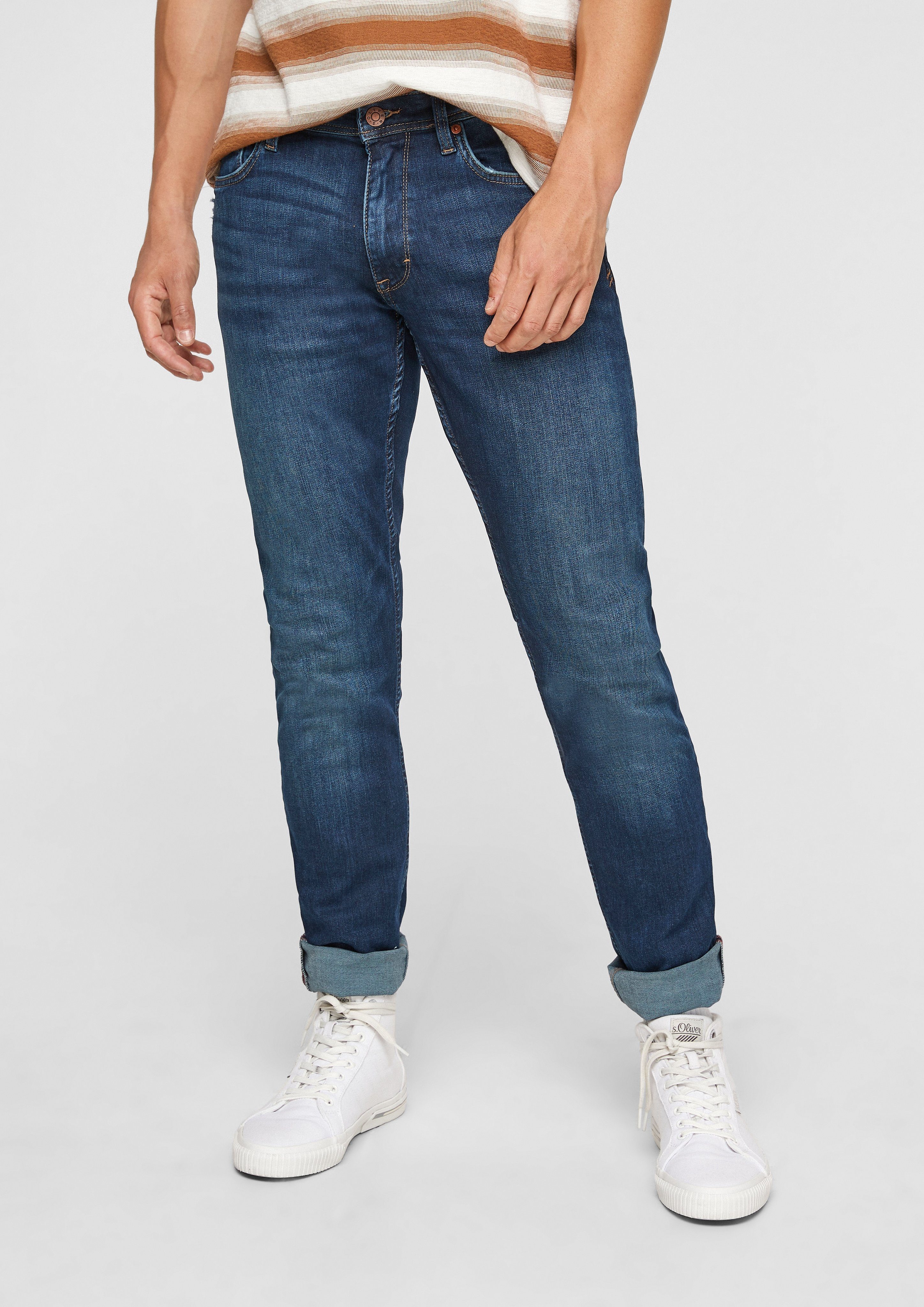 s.Oliver Stoffhose Slim: Jeans mit Waschung (1-tlg) Waschung, Destroyes dark blue stretche | Stoffhosen