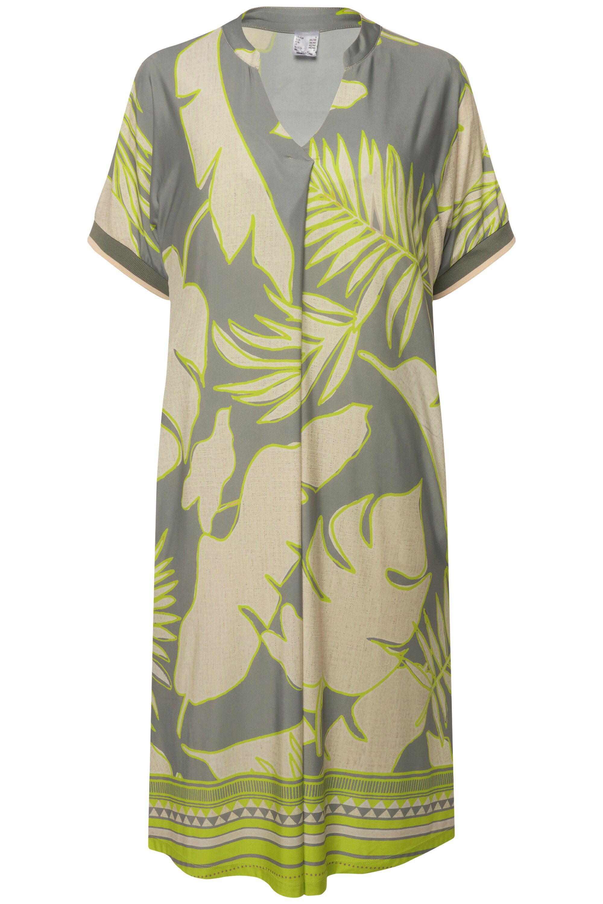 Laurasøn Midikleid Jerseykleid XL Blätter-Print V-Ausschnitt günstig online kaufen