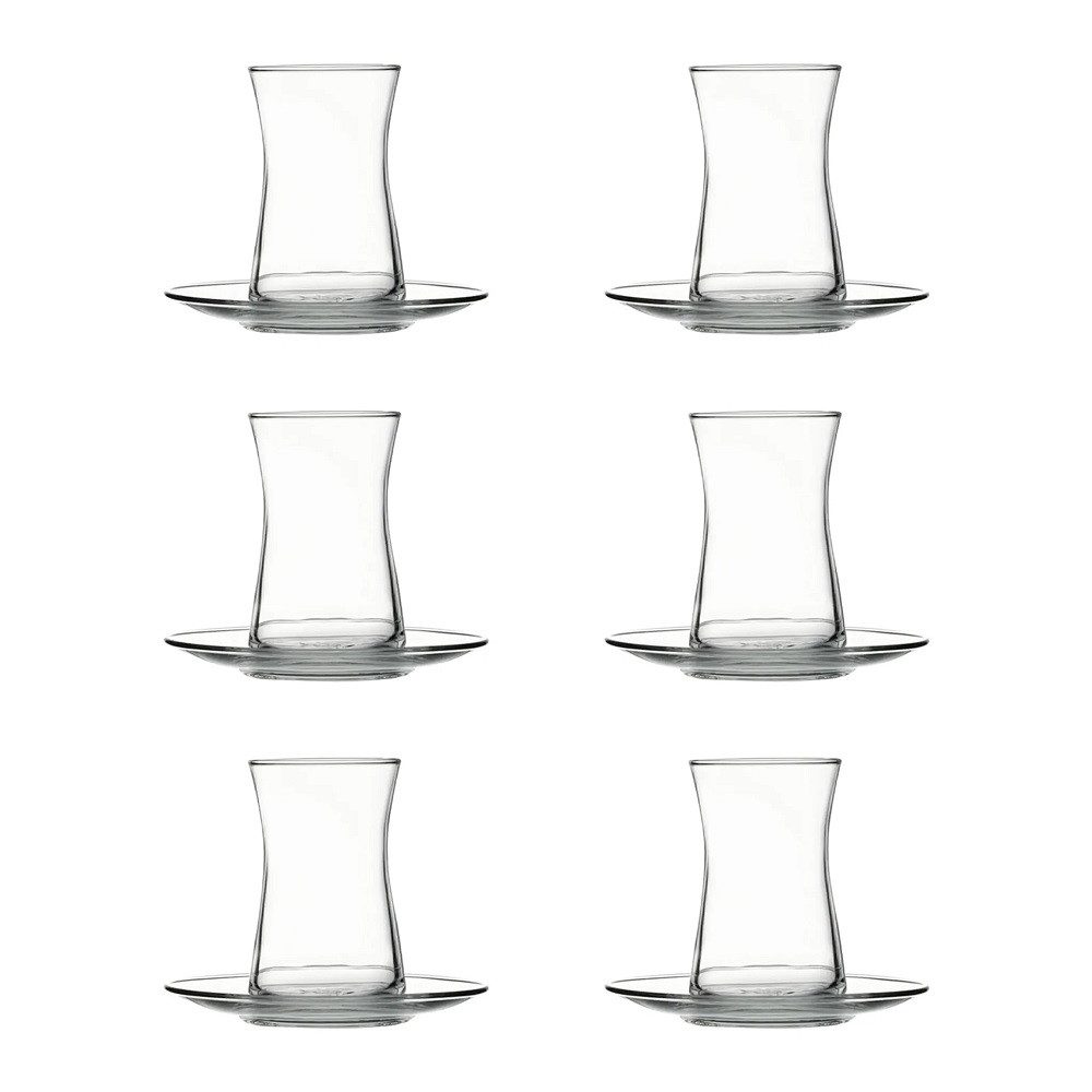 Pasabahce Cappuccinotasse Pasabahce Heybeli Teeglas mit Untertasse 160 ml 6er Set, Glas