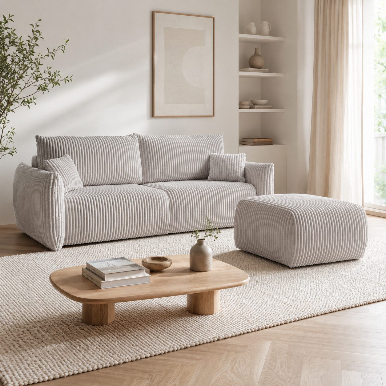 Goldstoff Sofa Cord mit Schlaffunktion 240 cm - Schlafsofa mit Stauraum, für Gäste Wohnzimmer und flexible Nutzung 1 Teile, Modernes Sofa Cord mit Bettfunktion Couch Schlafsofa