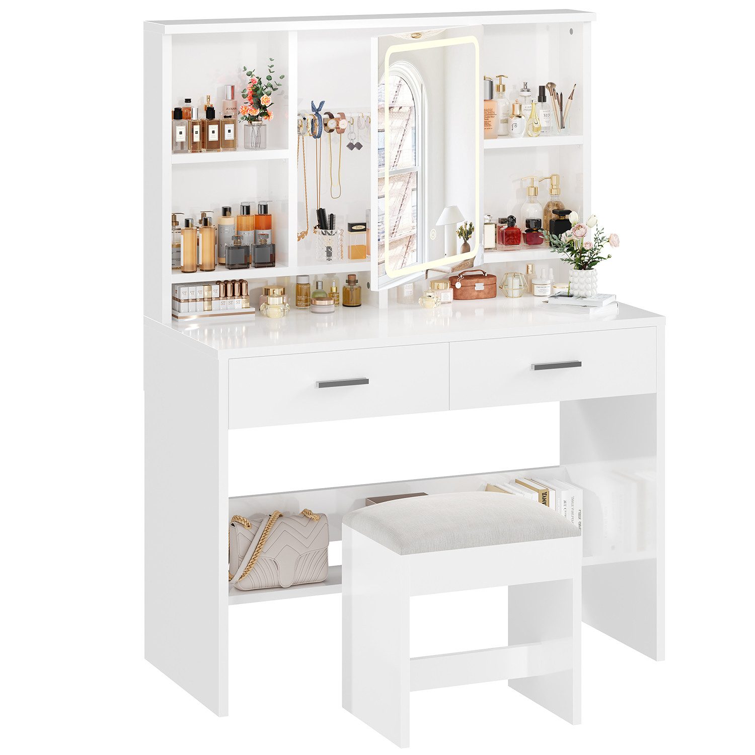 HOMALL Schminktisch Schminktisch mit Spiegel und LED 2 Schubladen und 6 Abl günstig online kaufen