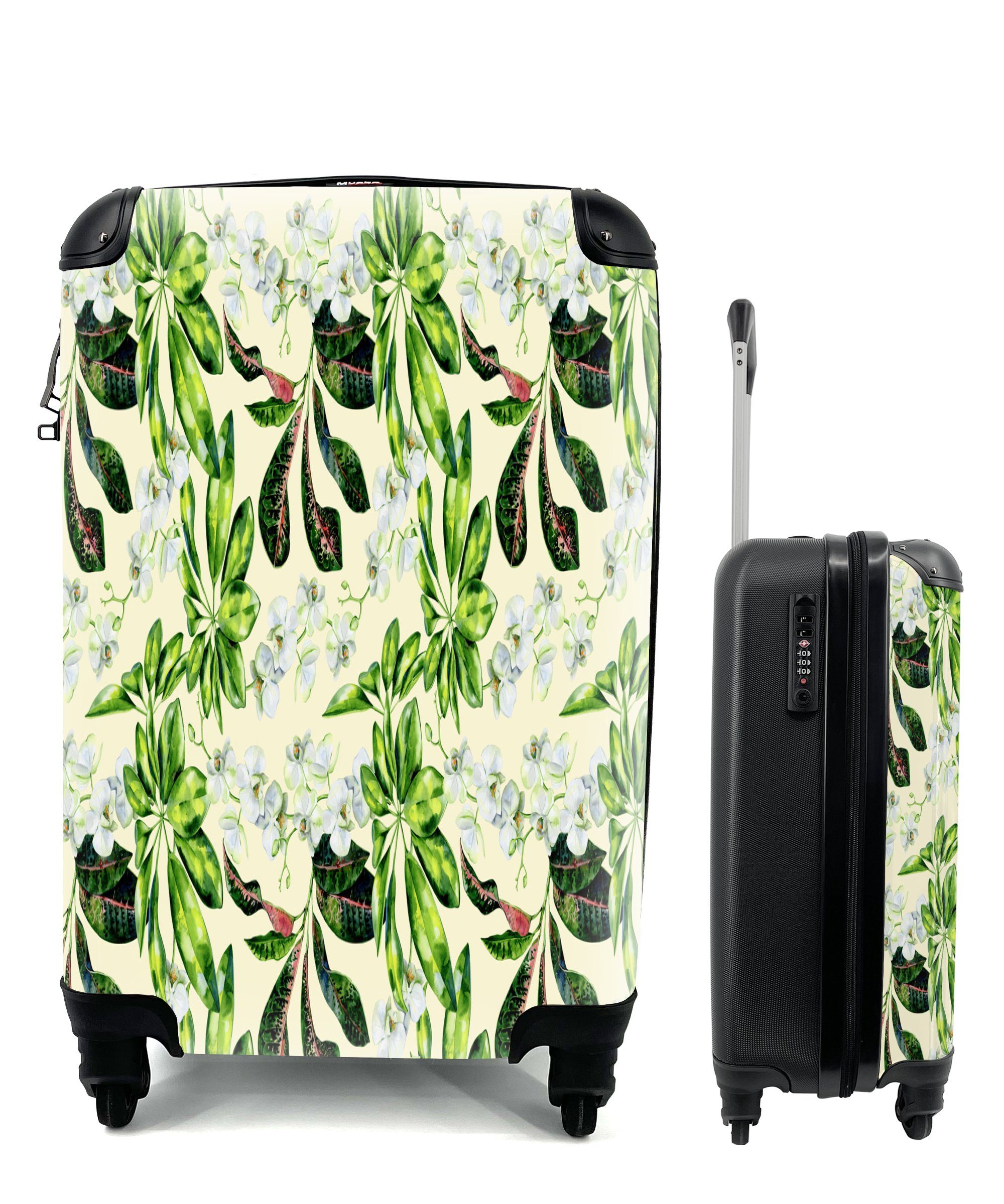 MuchoWow Handgepäckkoffer Blumen - Orchidee - Blätter - Farben, 4 Rollen, Reisetasche mit rollen, Handgepäck für Ferien, Trolley, Reisekoffer