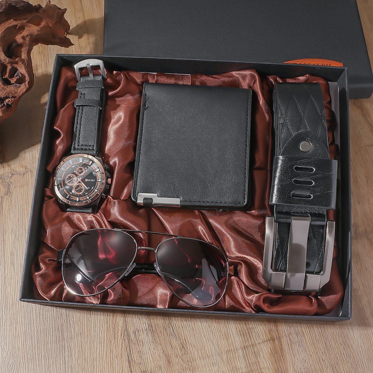 HAUSS SPOLE Geldbörse 4PCS Geschenk Set für Männer Gürtel Herrenuhr Sonnenb günstig online kaufen