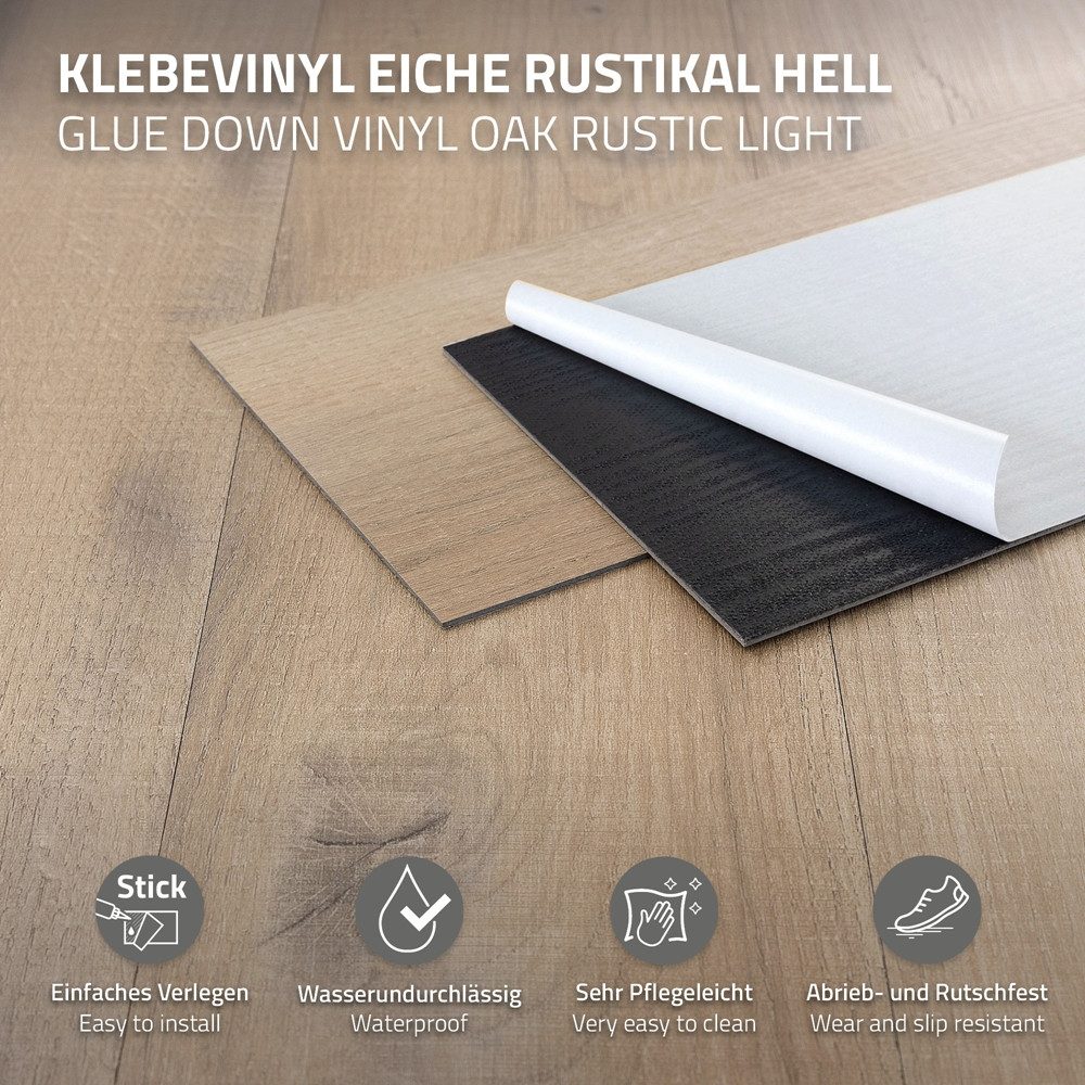 ML-DESIGN Vinylboden PVC Bodenbelag selbstklebend Klebefliesen Boden in Holzoptik 2mm Dicke, Bodenfliesen Klebevinyl wasserdicht 2,23m² / 16 Dielen Rustikal Hell