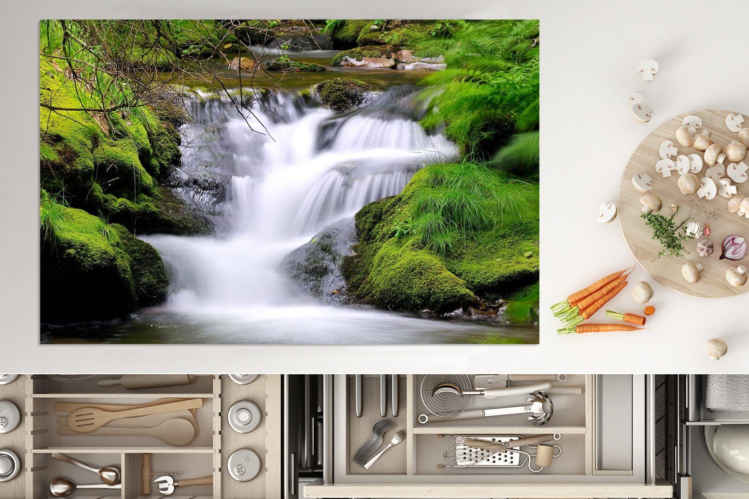 80x52 Wasserfall, - die küche, Ceranfeldabdeckung Vinyl, MuchoWow Schutz Natur Wasser für cm, Induktionskochfeld (1 Herdblende-/Abdeckplatte tlg), -