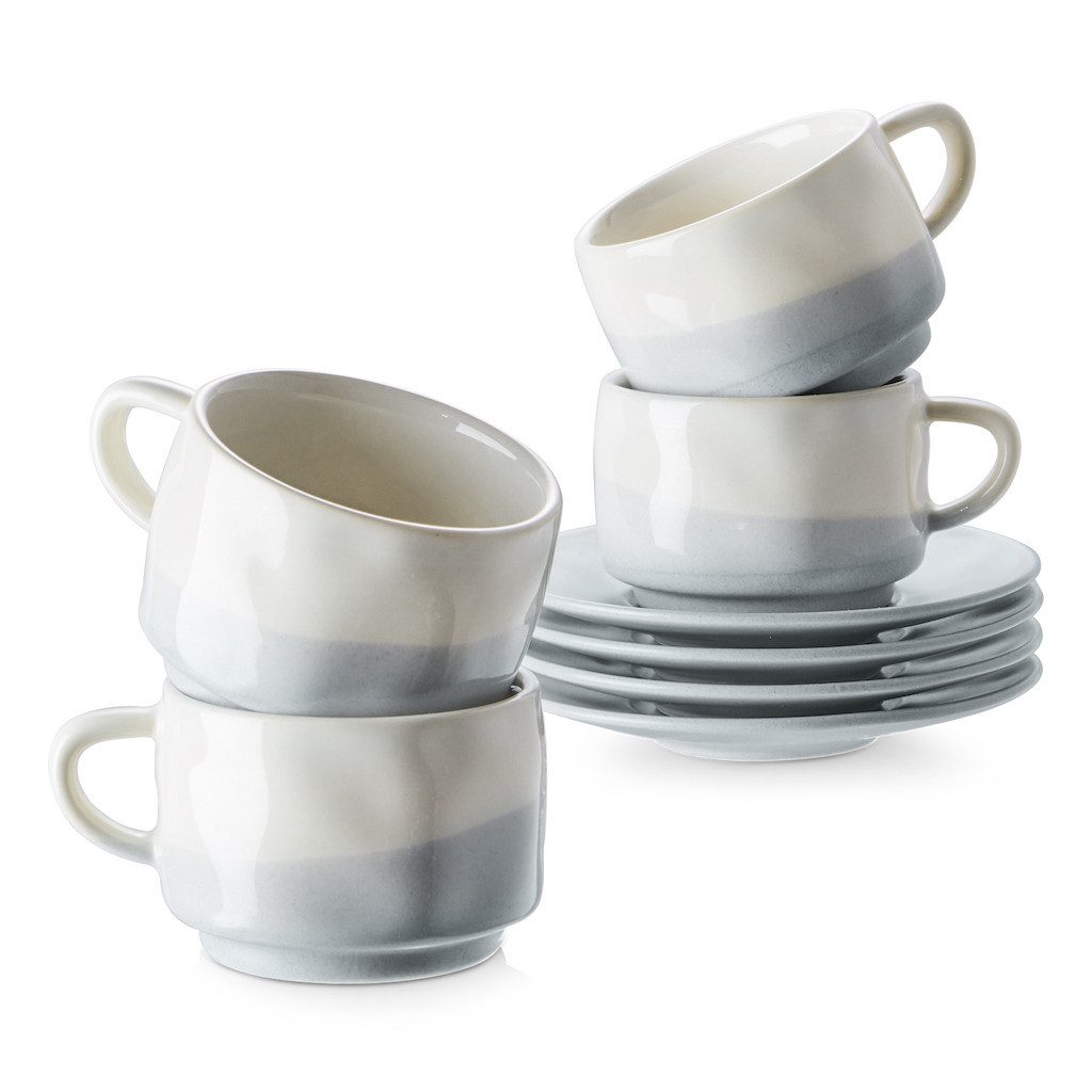 Tasse 90 ml Porzellan Espressotassen mit Untertassen, 4er Set, Blau & Weiß