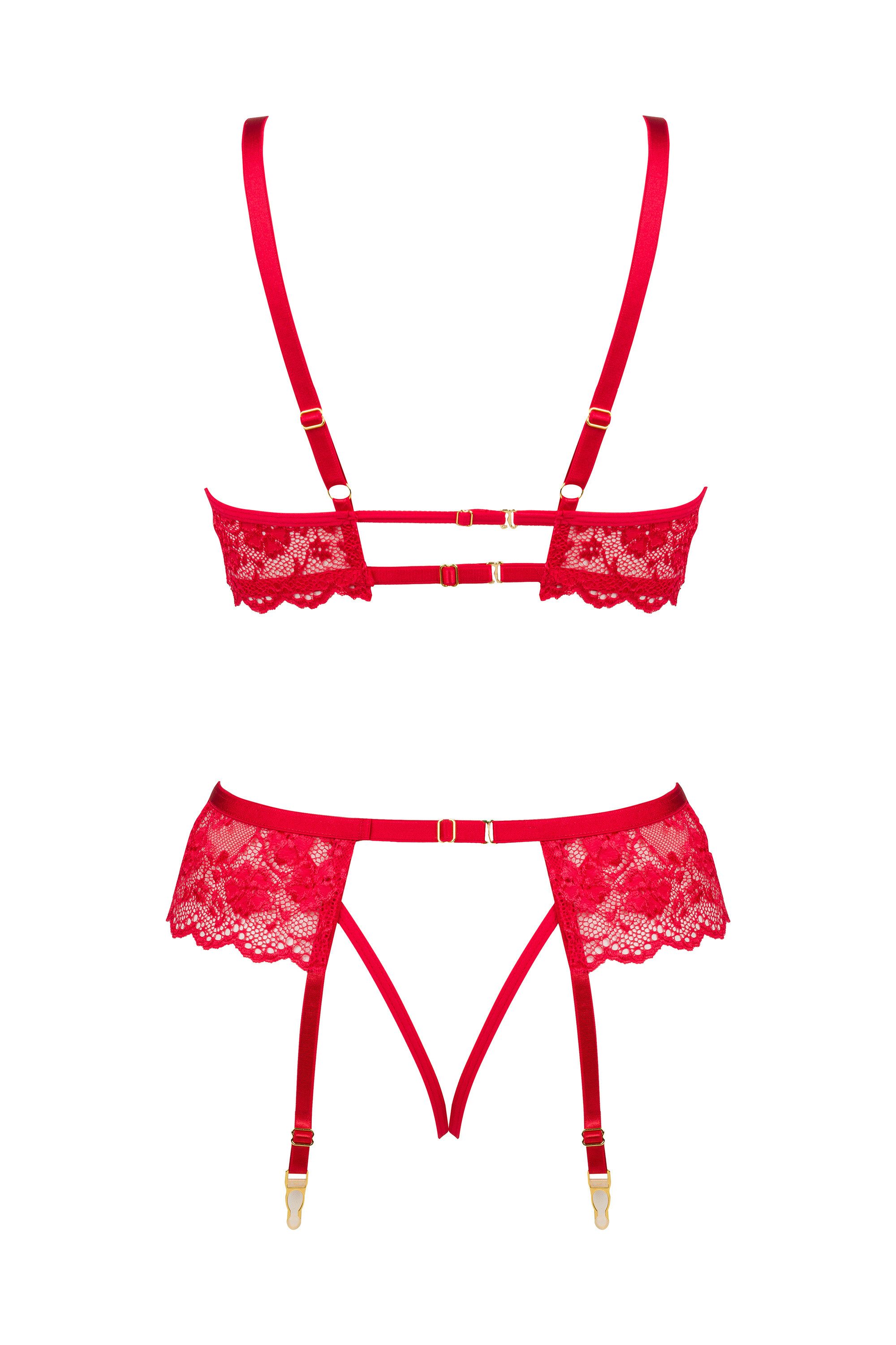 Beauty Night Fashion Set: Bügel-BH Strapse-Set in rot gepolsterter Bügel-BH String (Set)
